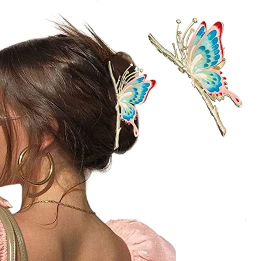Butterfly Hair Clips for Women – Large Non-Slip Metal Hair Claw Clip in Gold & Blue – Hair Accessories for Thick & Medium Long Hair – Perfect for Parties, Weddings & Everyday Styling (Red)