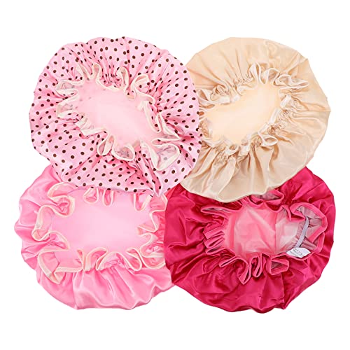 Waterproof Shower Caps for Women - 4 Pack Double Layer Bathing Hats, Spa Hair Protection (Style B) - Ideal for Swimming, Travel & Salon Use