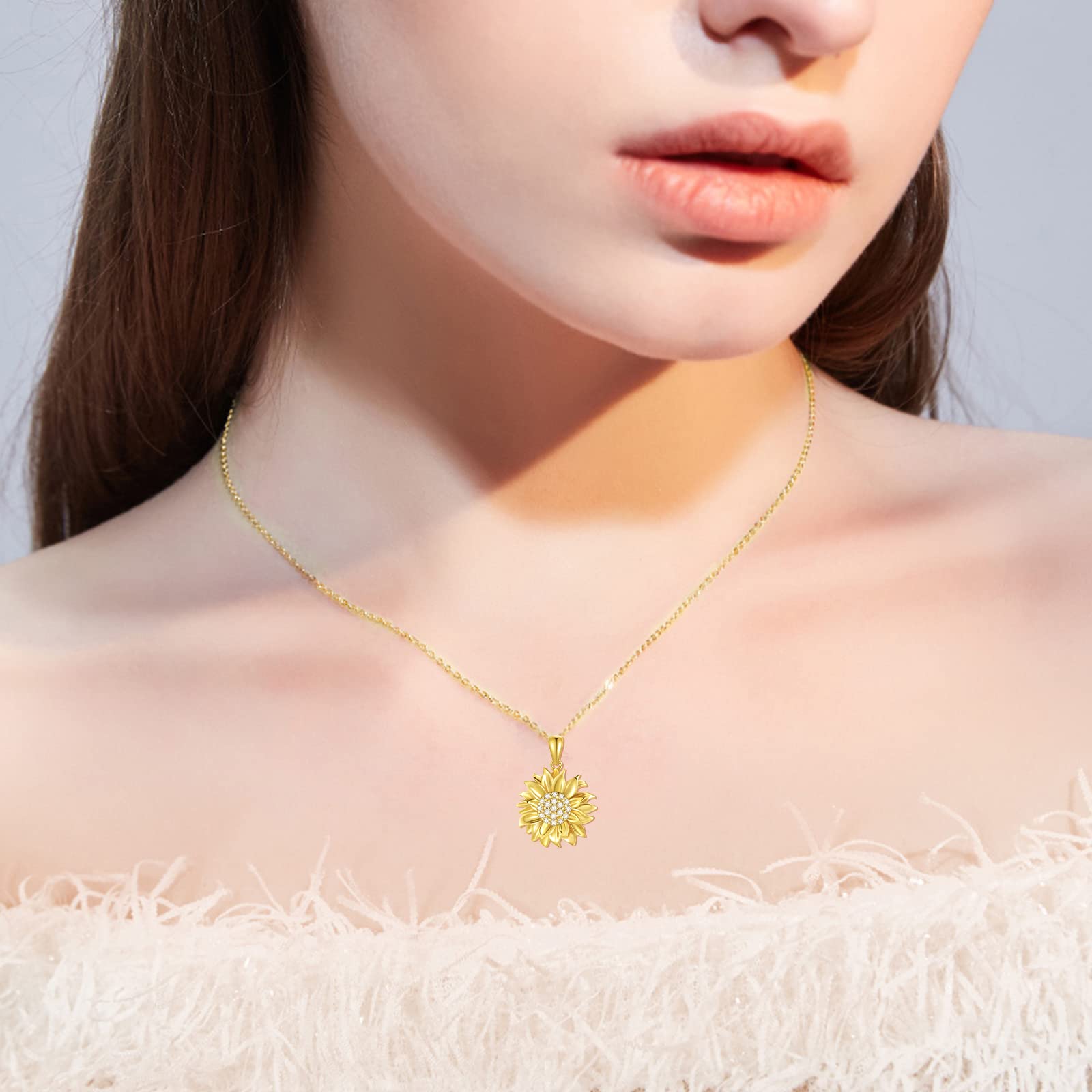 18K Gold Plated Sterling Silver Sunflower Pendant Necklace for Women - Nature Inspired Diamond Sunflower Jewelry | Perfect Anniversary, Mother's Day & Birthday Gift for Her | Adjustable 18-20 Inch Chain | Ideal for Weddings, Date Nights & Special Occasions