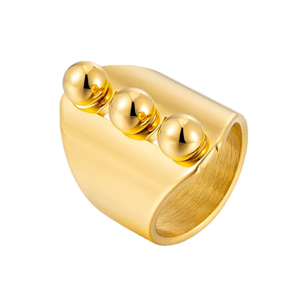 18k Gold Plated Stainless Steel Geometric Beaded Ring for Women - Elegant Round Sliver & Gold Statement Ring - Perfect for Parties, Weddings & Everyday Wear