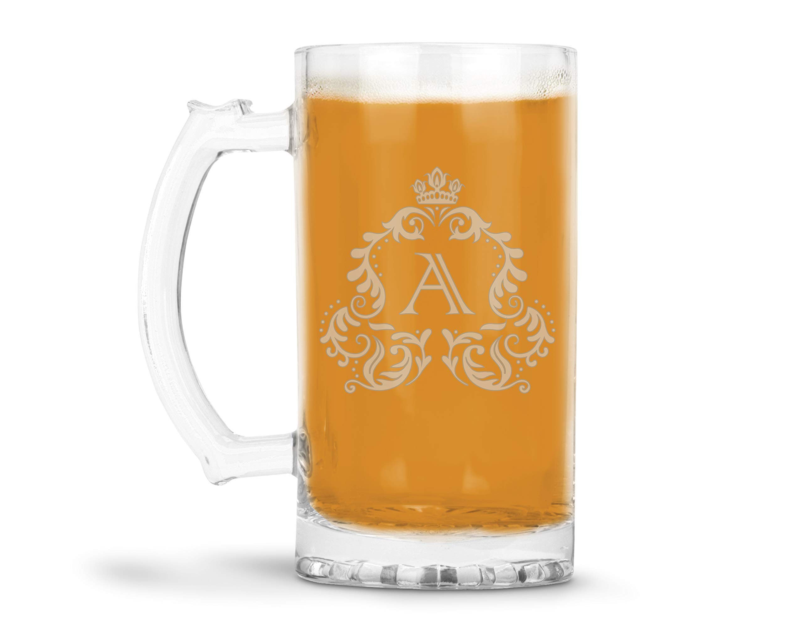 Personalized Laser Engraved Monogram Glass Beer Mug 26.5 oz - Custom Name Engraved Pint Glass for Men, Wedding Gifts, Anniversary, Birthday - Perfect for Home Bars, Parties & Beer Lovers