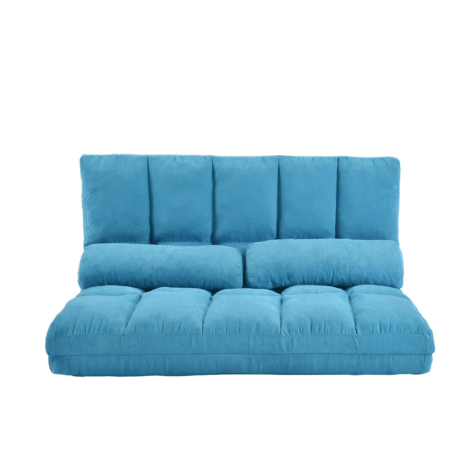 Double Chaise Lounge Sofa - Floor Couch with 2 Pillows, Blue - Perfect for Living Room, Bedroom & Home Theater Relaxation