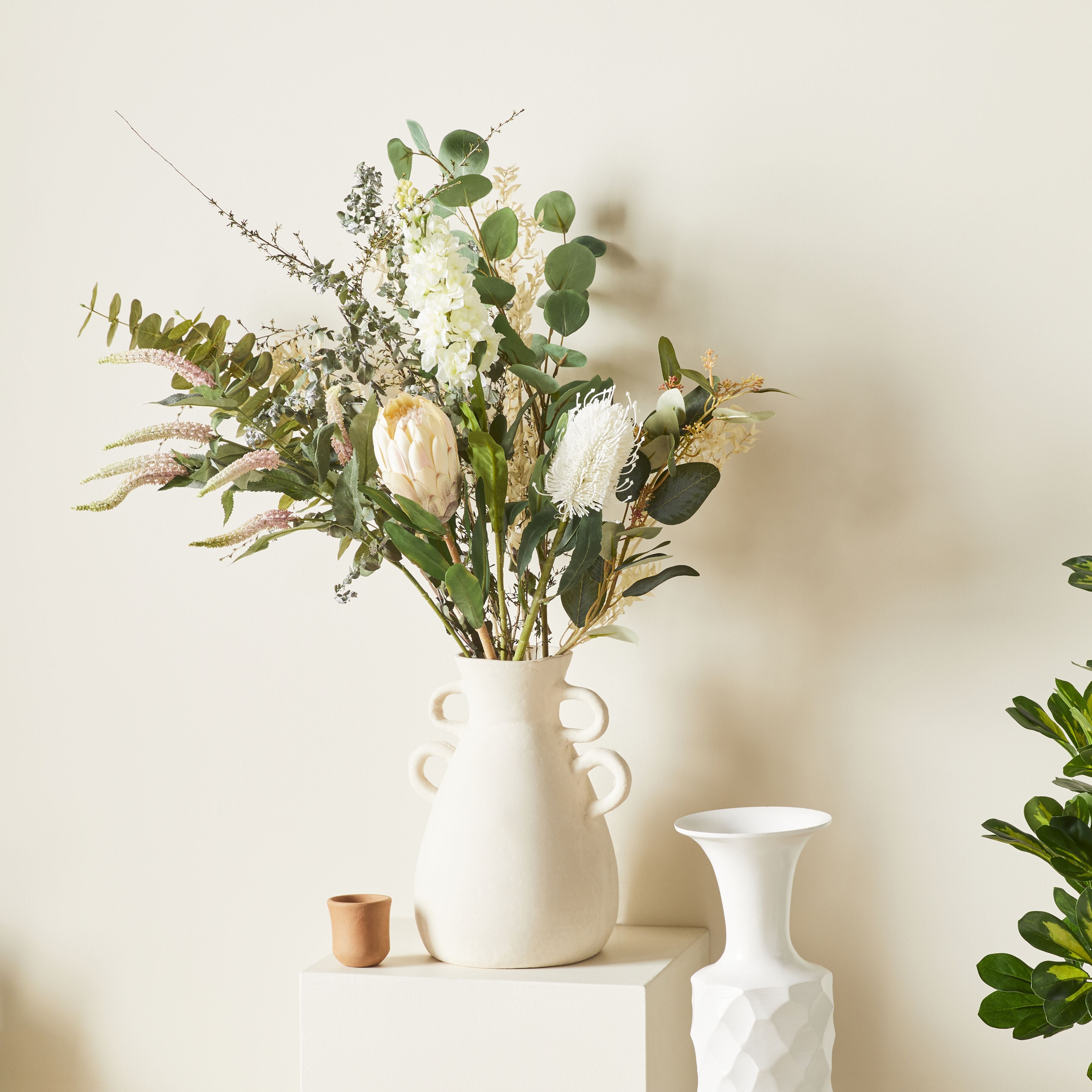 61cm Acacia White Banksia Artificial Flower - Realistic Fake Plant for Home Decor, Wedding Centerpieces, and Office Arrangements