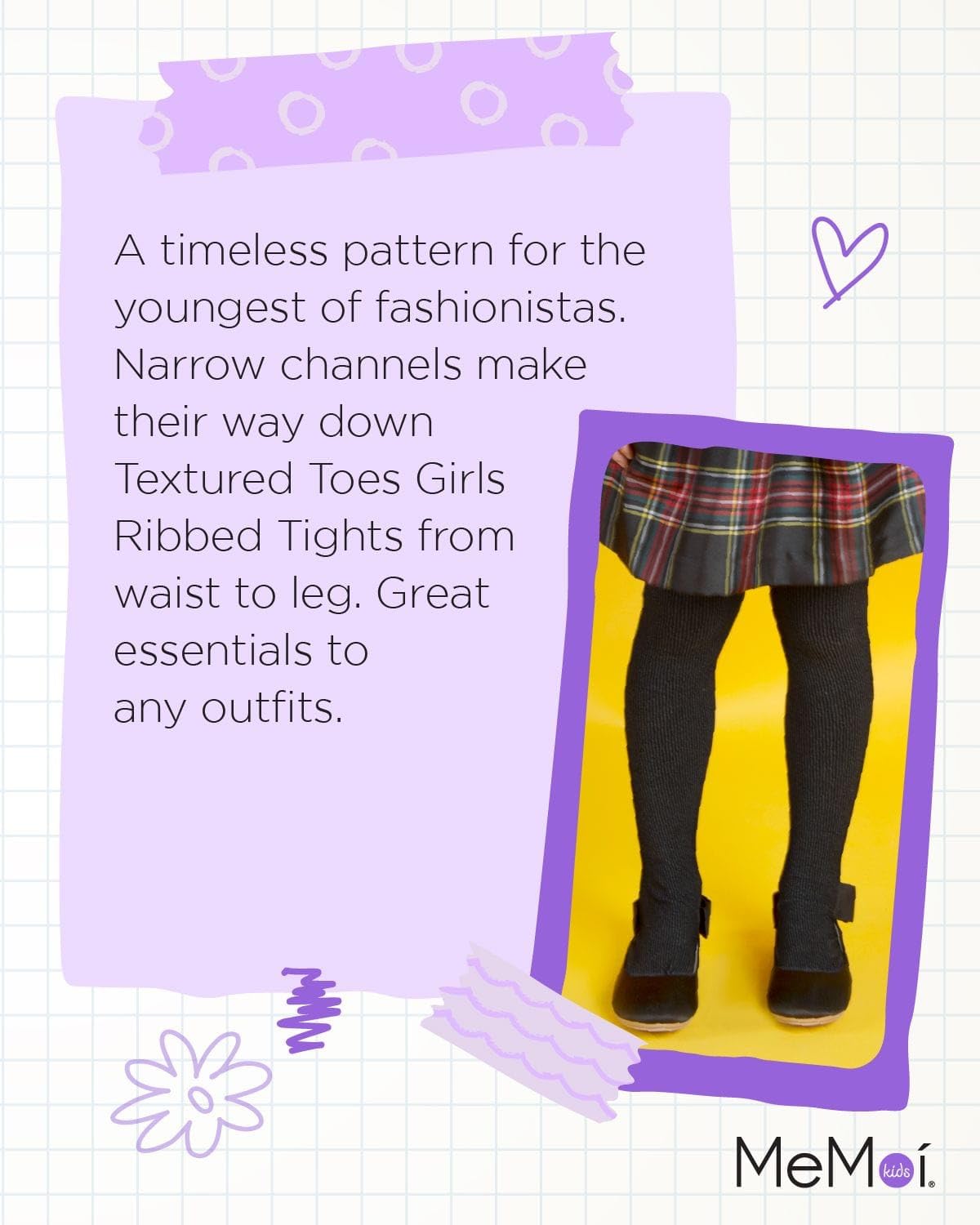 MeMoi Girls Ribbed Tights - Soft Stretchable Cotton Tights for Kids | Toddler & Baby Leggings | Perfect for School, Playtime & Winter Outfits