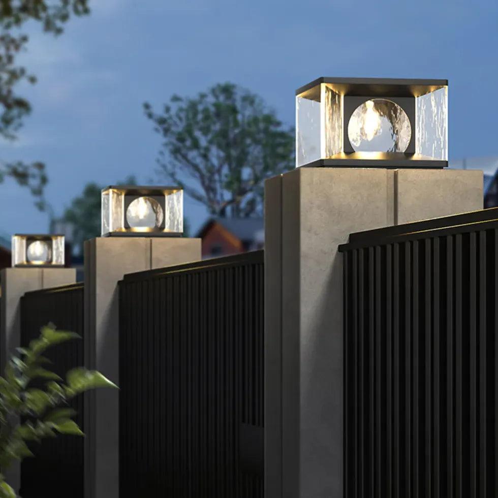 Ripple Glass Cube LED Outdoor Pillar Lights - Waterproof Landscape Lighting for Garden, Pathway, Patio, and Driveway Decoration
