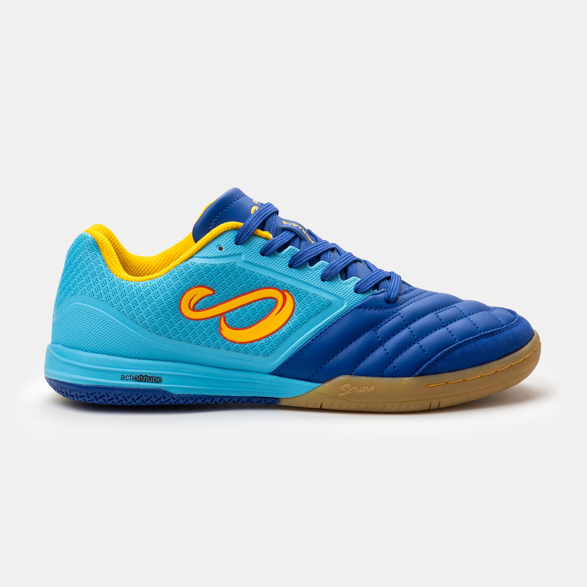 Senda Athletics USHUAIA Club 2.0 Futsal Soccer Shoes for Men & Women - Lightweight Indoor Football Cleats with Non-Marking Sole in Blue/Yellow - Perfect for Futsal, Indoor Soccer, and Court Sports