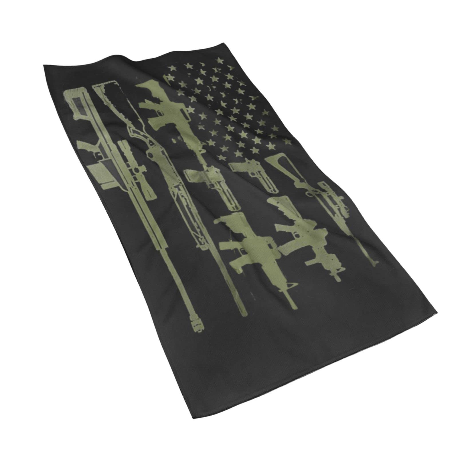 American Flag Gun Design Microfiber Towel - 16x27.5 Inch Quick Dry Sports Towel for Camping, Beach, Yoga, Gym & Travel | Patriotic Outdoor Accessories for Backpacking, Workouts & Pool Days