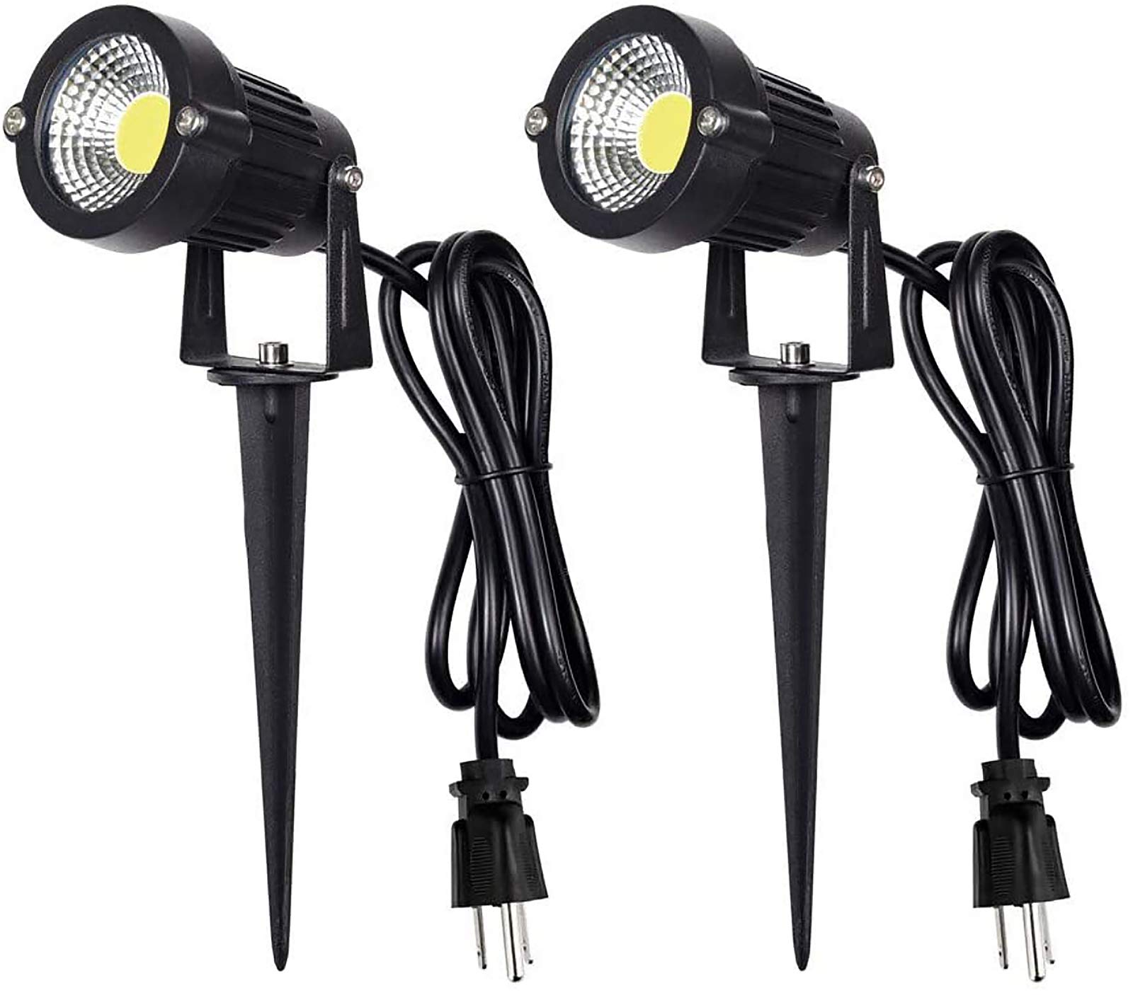 5W Waterproof Outdoor LED Landscape Spotlights - COB Garden Lights with Spiked Stand for Lawn, Yard, Pathway Decoration (Daylight White, 2-Pack, US 3-Prong Plug) - Perfect for Patio, Backyard & Landscape Lighting