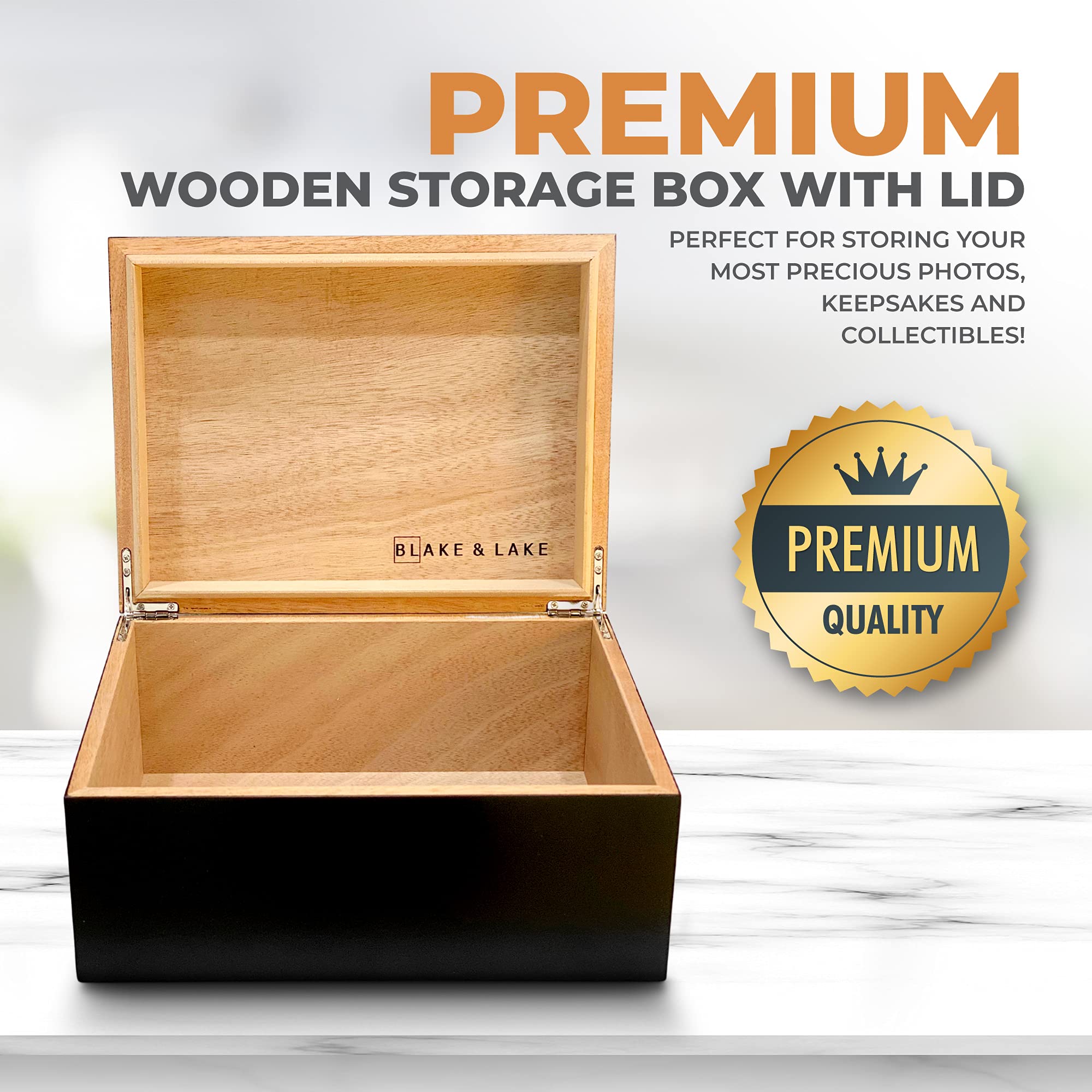 Large Wooden Keepsake Box with Hinged Lid - Decorative Black Wood Storage Box for Jewelry, Photos & Memorabilia | Wedding, Anniversary & Home Decor Gift