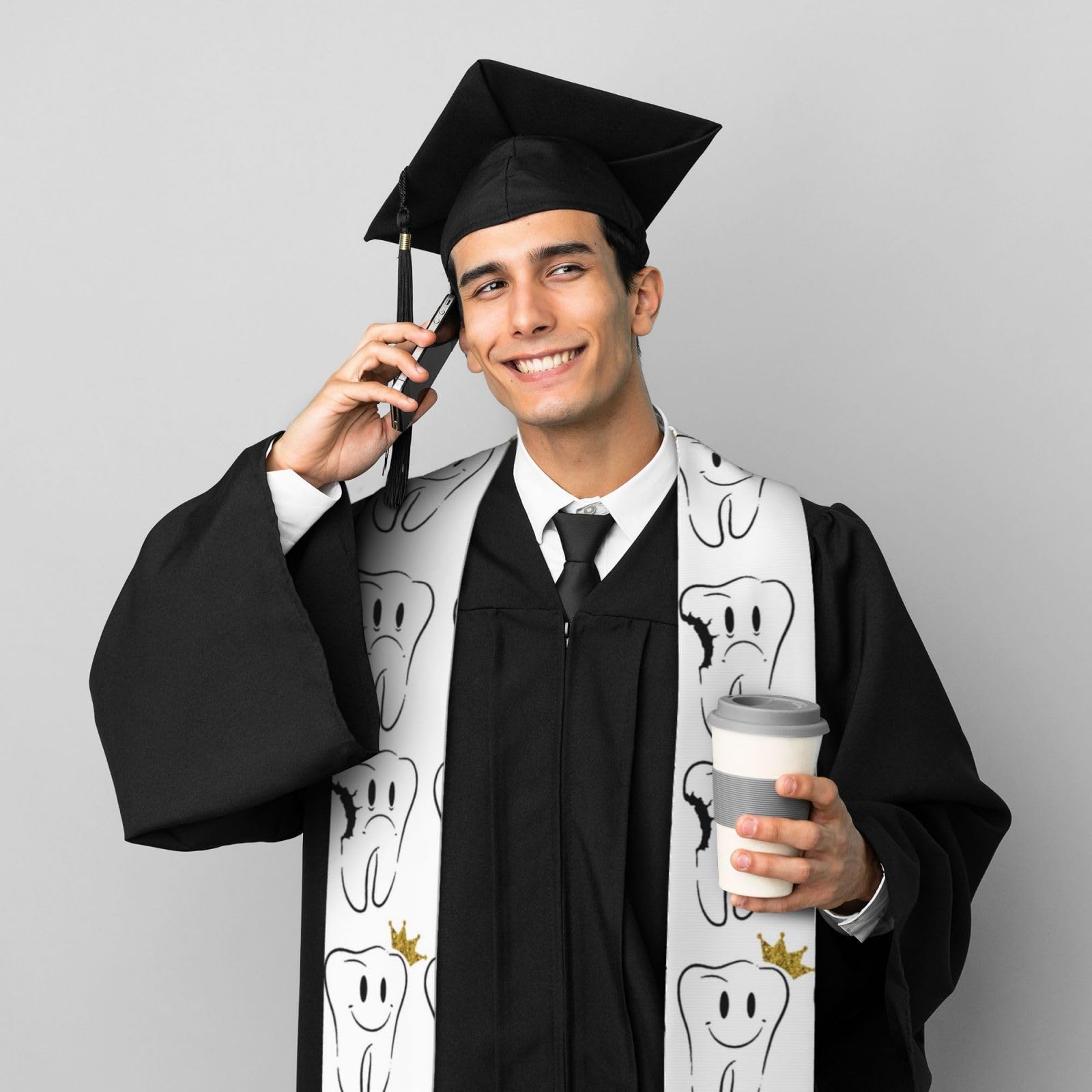 Unisex Pointed Graduation Stoles for Dental & Dentist Graduates - Crowned Teeth Design Fashion Sash | Perfect for Dental School Graduation Ceremonies & Professional Events