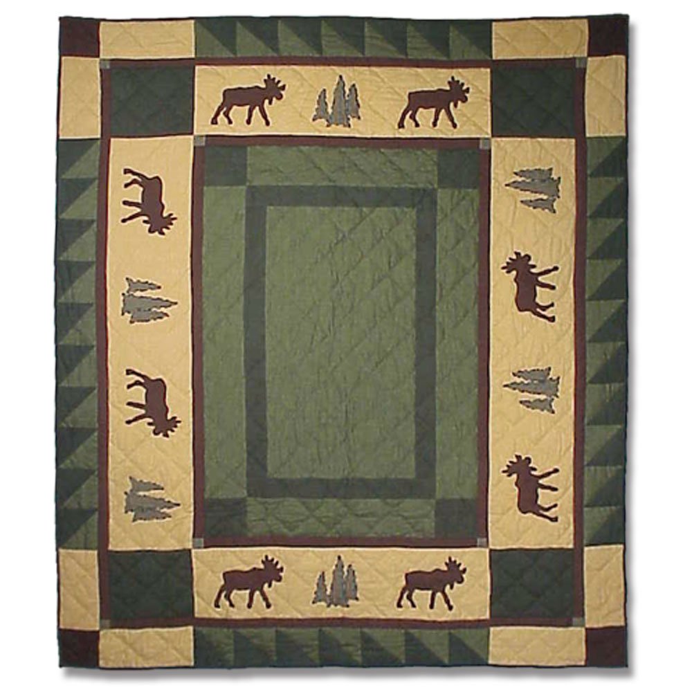 Patch Magic Evergreen Moose Lap Quilt 50x60 Inches - Cozy Throw Blanket for Kitchen, Living Room & Bedroom Decor