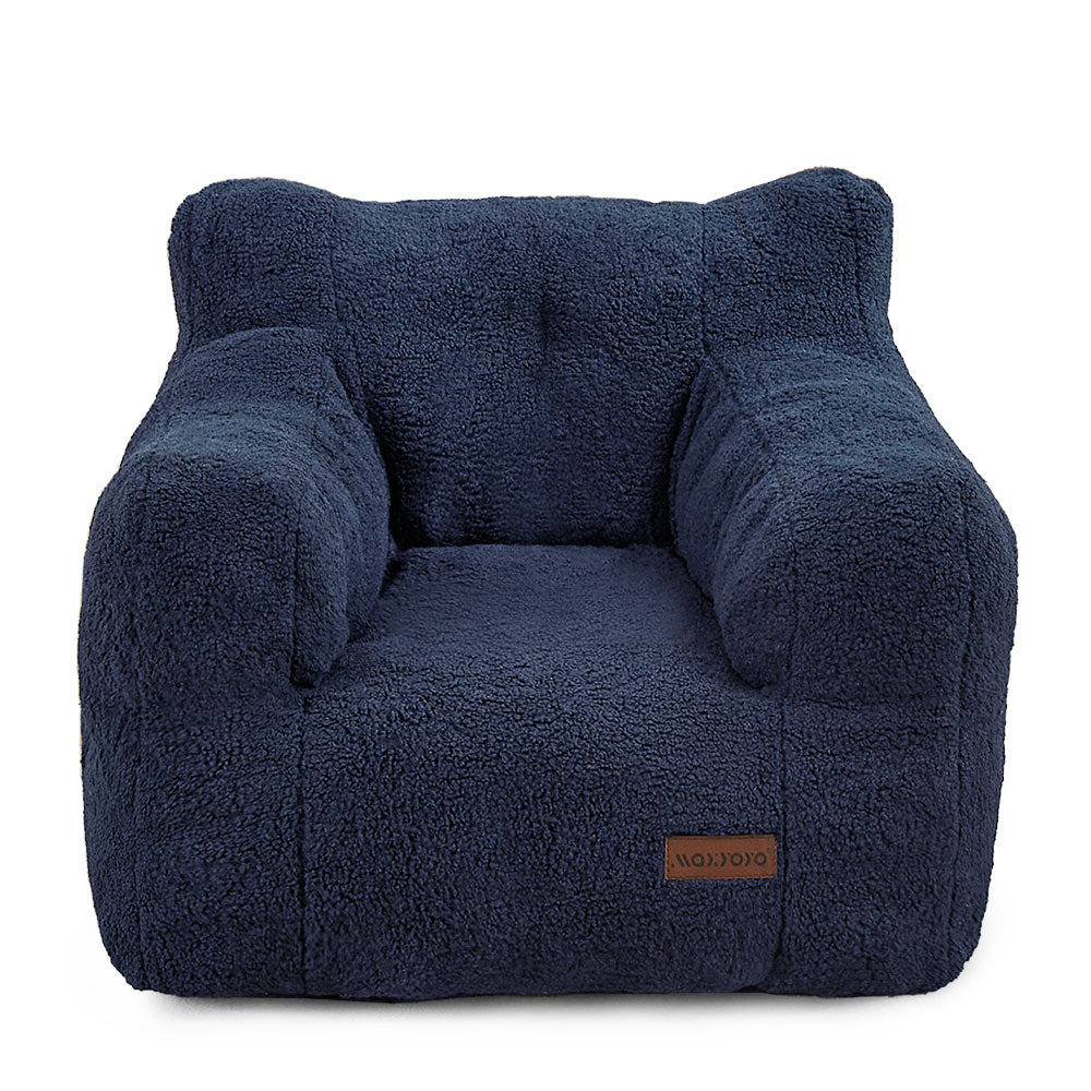 MAXYOYO Kids Sherpa Bean Bag Chair - Soft Teddy Lazy Sofa for Boys and Girls, Navy Blue - Cozy Reading Nook & Playroom Seating for Children's Bedroom