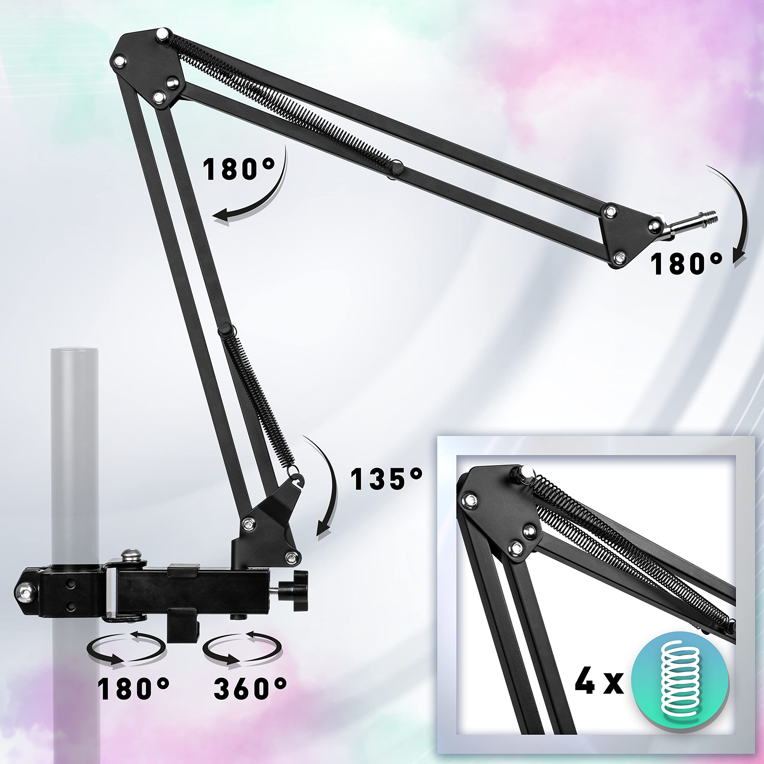 Duronic MH01 Desktop Microphone Boom Arm Stand with Suspension & Clip Adapter - Professional Studio Mic Stand for Podcasting, Vlogging, Recording, Gaming & Broadcasting (Black) - Perfect for Home Studios & Streaming Setups