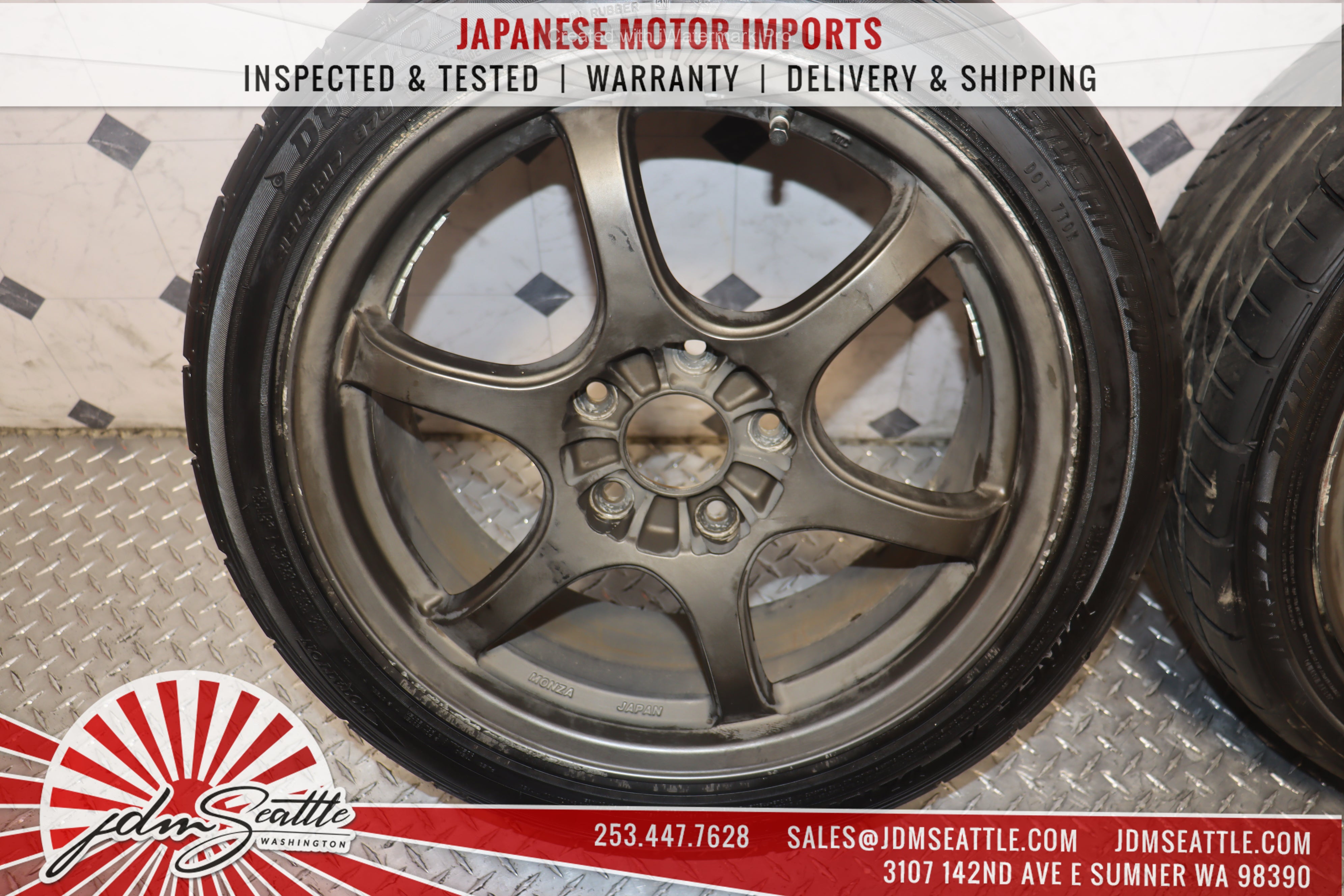 JDM Monza 17x7JJ 5x100 Wheels Set of 4 with 215/45R17 Tires - Lightweight Alloy Rims for Honda Civic, Subaru Impreza - Perfect for Street Performance & Car Upgrades
