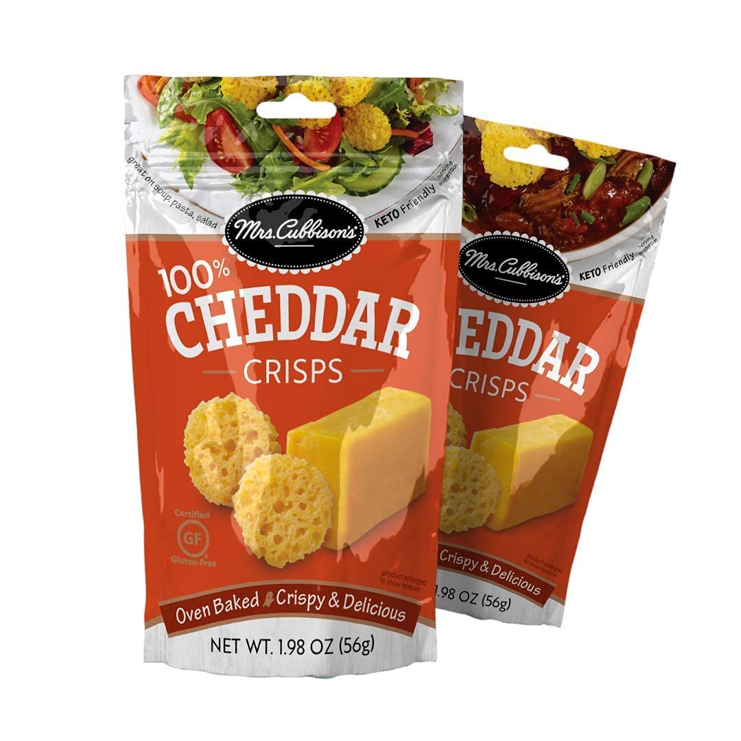 Mrs. Cubbison's Keto Cheese Crisps - Low Carb Cheddar Snacks (Pack of 6) | Crunchy Salad Topper & Keto Diet Friendly | Perfect for Parties, Movie Nights & Healthy Snacking - 1.98oz per Pack