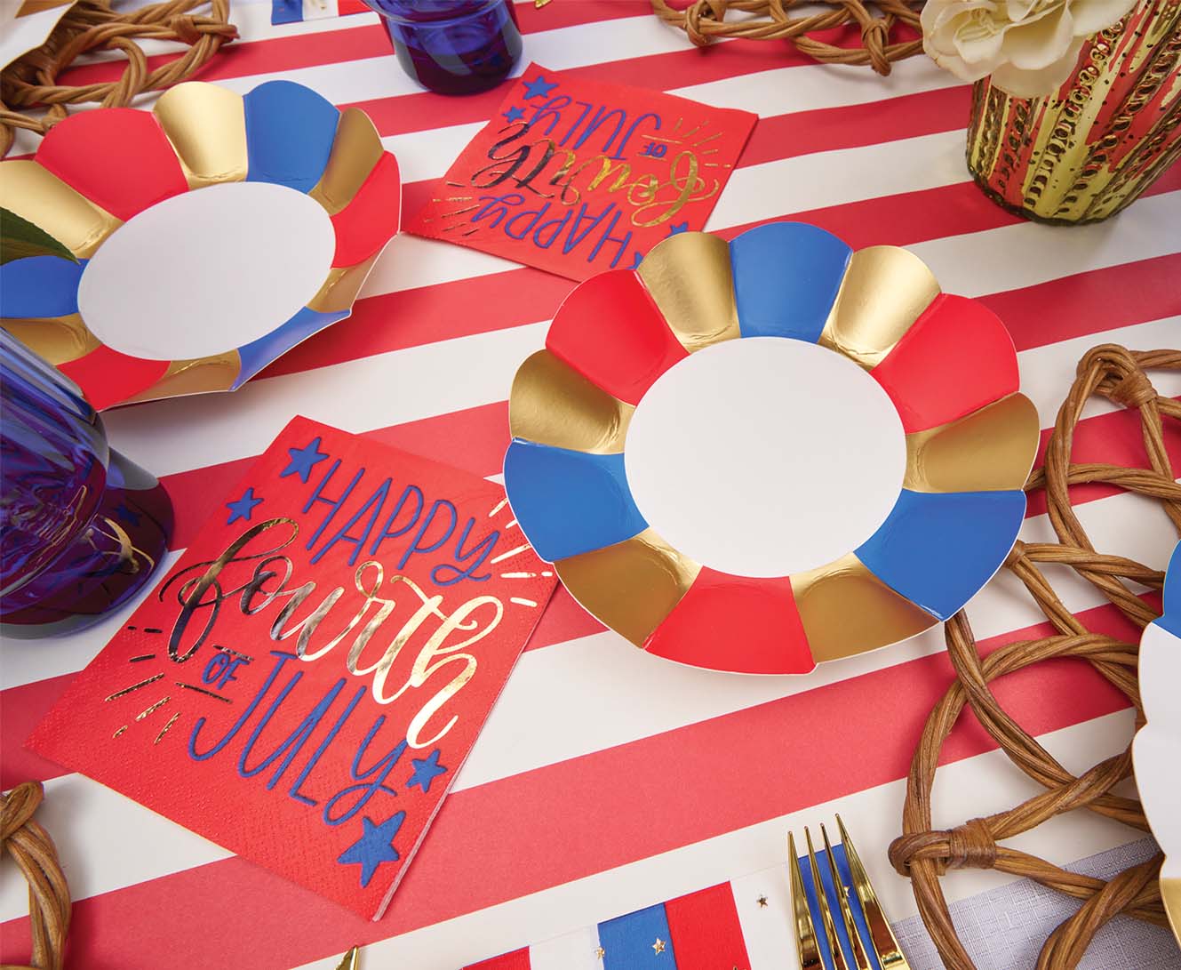 Modern Patriotic Appetizer & Dessert Bowls - Set of 8, Red White & Blue Party Serving Dishes for 4th of July, Memorial Day, BBQs & Picnics