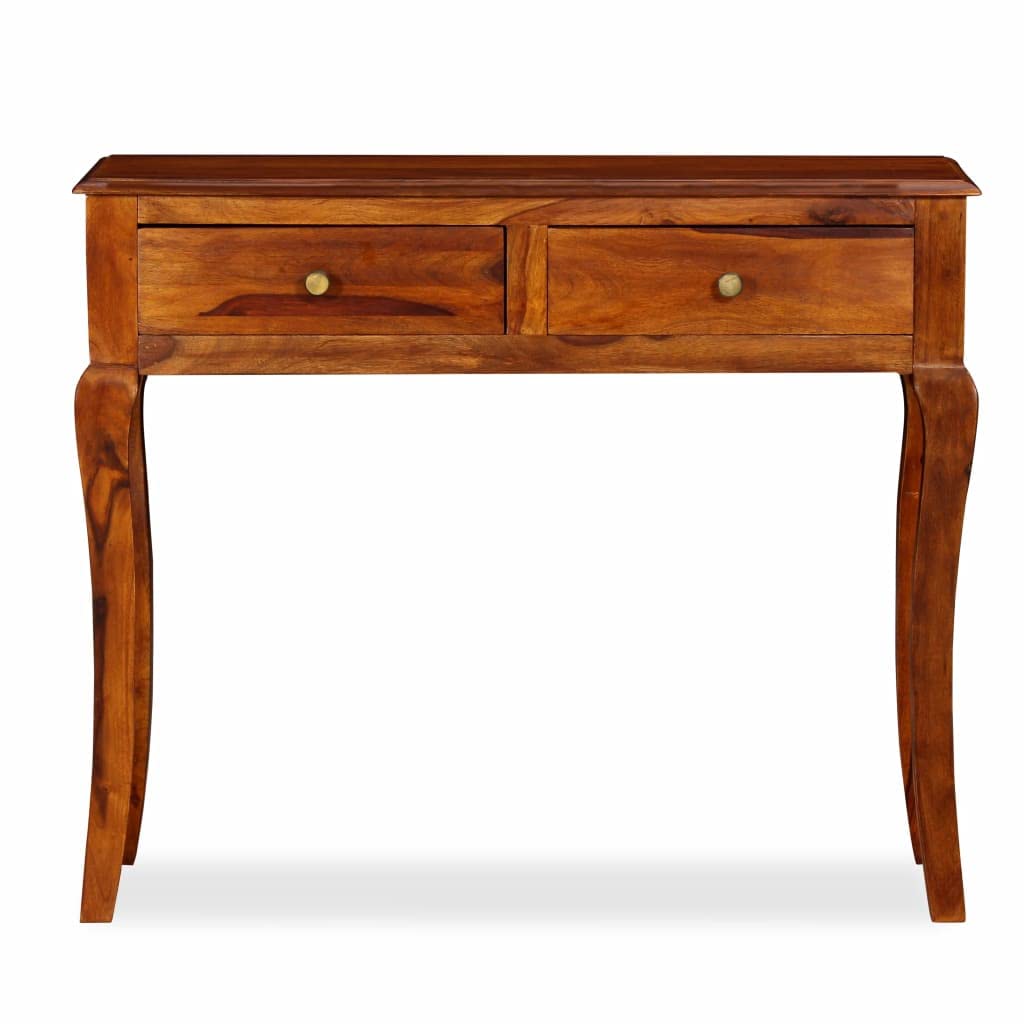 Solid Sheesham Wood Console Table with 2 Drawers - 35.4