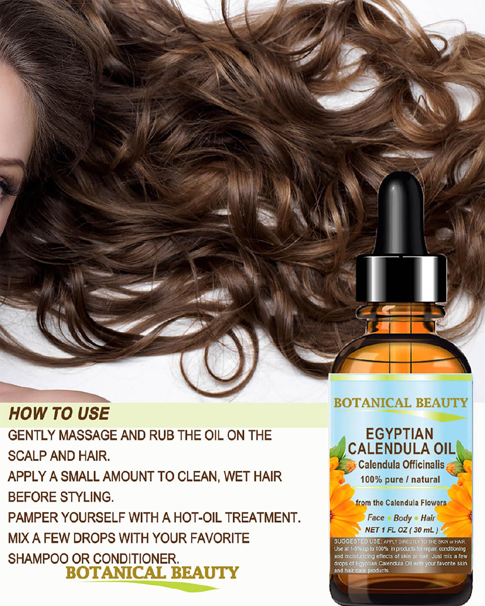 Pure Natural Egyptian Calendula Officinalis Marigold Oil - 0.5 Fl.oz (15ml) for Face, Skin, Body, Hair & Nails | Organic Moisturizing Oil for Dry Skin, Acne Treatment & Hair Growth | Perfect for Massage, Aromatherapy & DIY Beauty Recipes