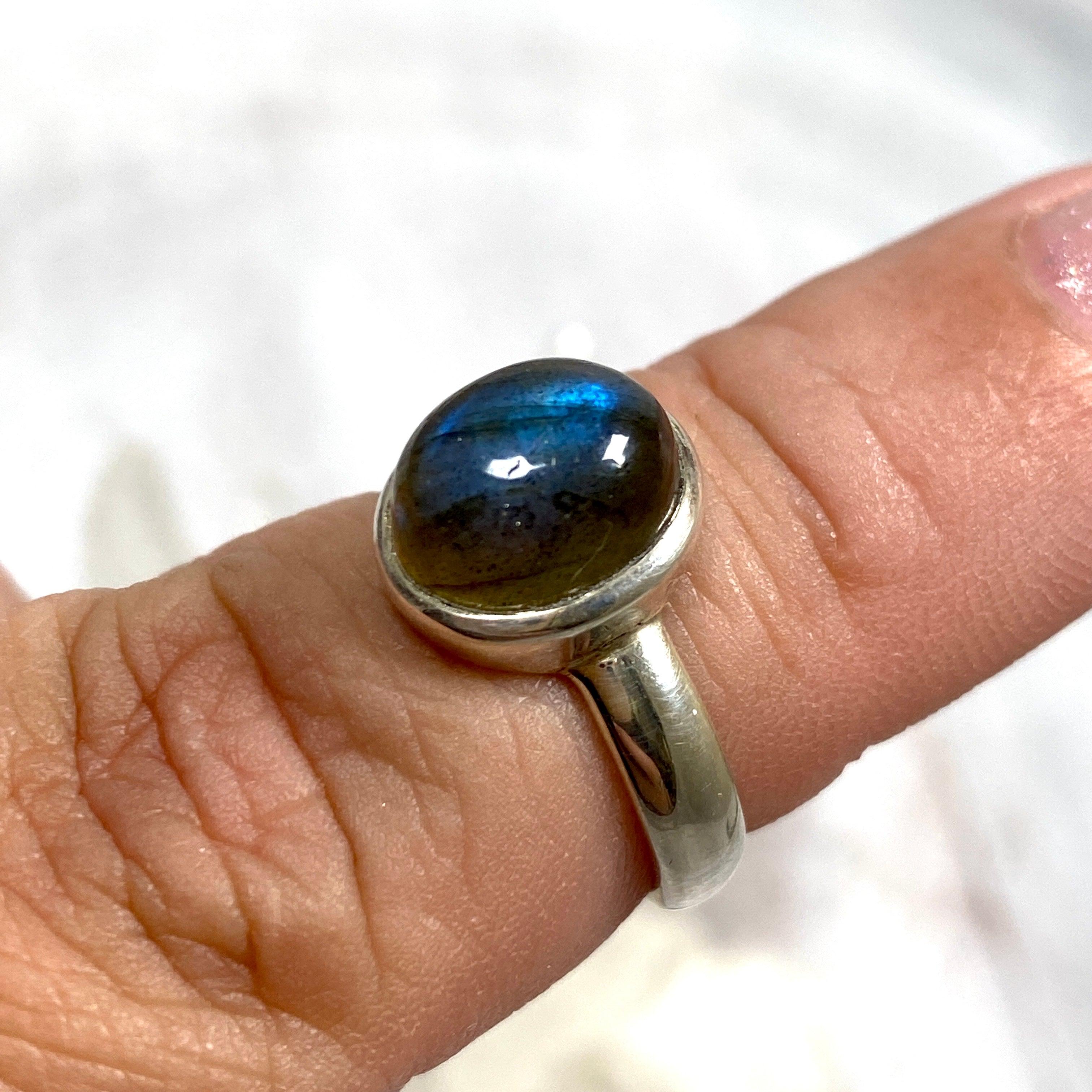Labradorite Petite Oval Cabochon Ring with Simple Band - Dainty Gemstone Jewelry for Women | Perfect for Everyday Wear, Office & Special Occasions