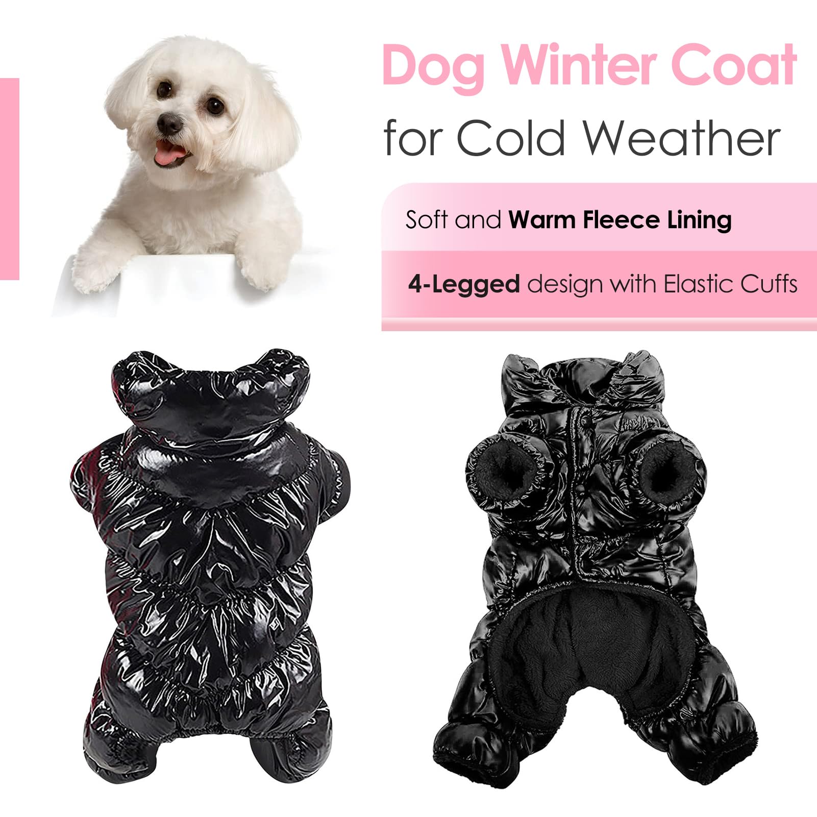 AOFITEE Waterproof Winter Dog Coat - Full Body Snowsuit & Windproof Puffer Jacket with Fleece Lining for Small Dogs | Cold Weather Protection for Outdoor Walks & Snow Play | Black Size S