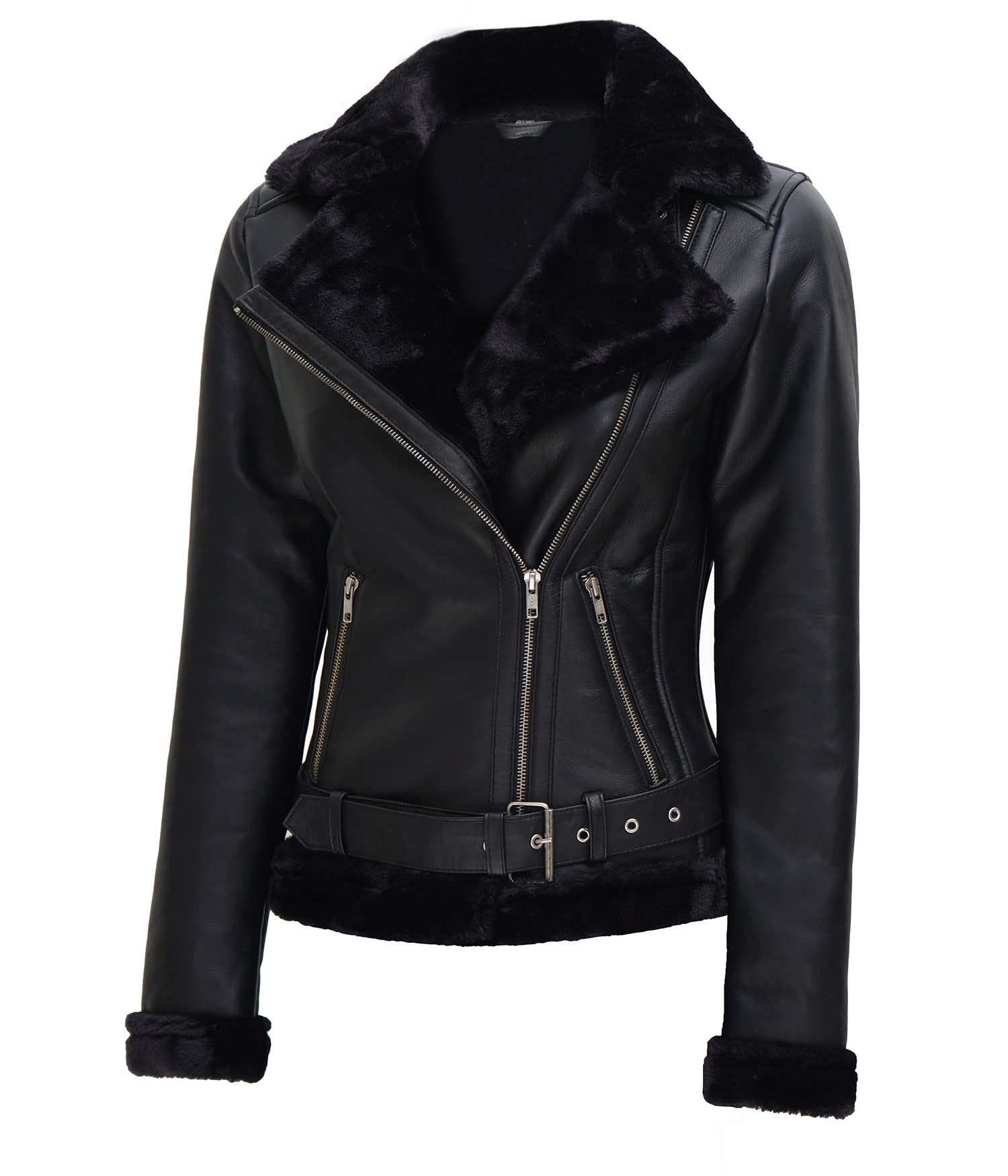 Vintage Shearling Leather Jacket for Women - Real Winter Coat, Classic Biker Style, Warm & Stylish Outerwear - Perfect for Cold Weather, Motorcycle Rides & Fashion Outfits