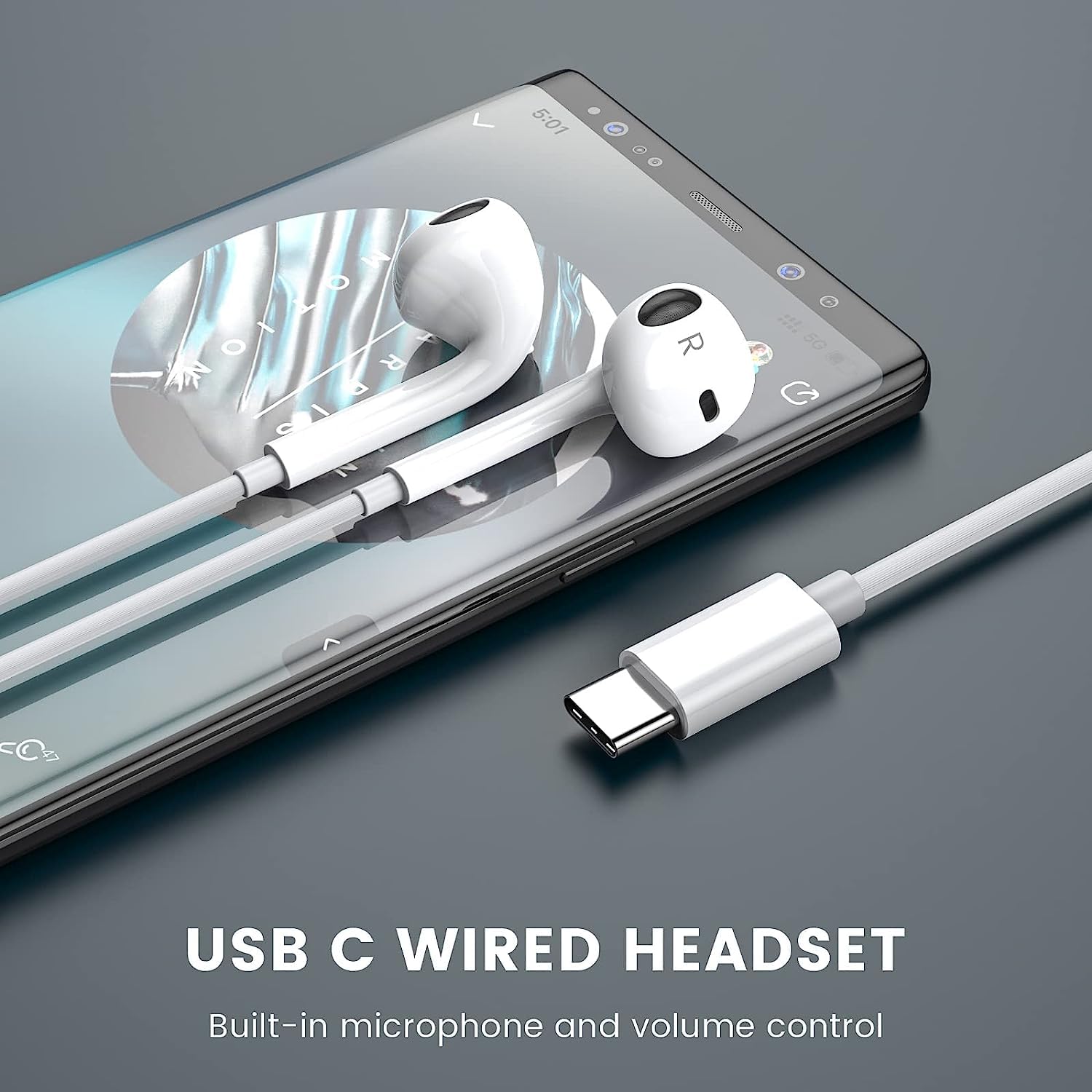 High-Quality USB C Headphones with Mic - Wired HiFi Stereo Noise Cancelling Type C Earphones for iPhone 15/Pro, Samsung Galaxy S23 Ultra/S22/A53/A54, Huawei P40 - Perfect for Gaming, Music & Calls