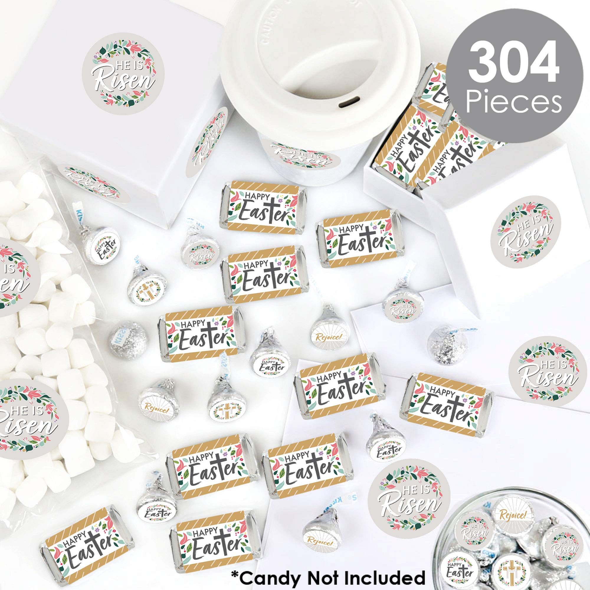 Big Dot of Happiness Religious Easter Candy Wrappers & Stickers - 304-Piece Christian Holiday Party Kit for Easter Egg Hunt, Sunday School Treats & Easter Basket Stuffers