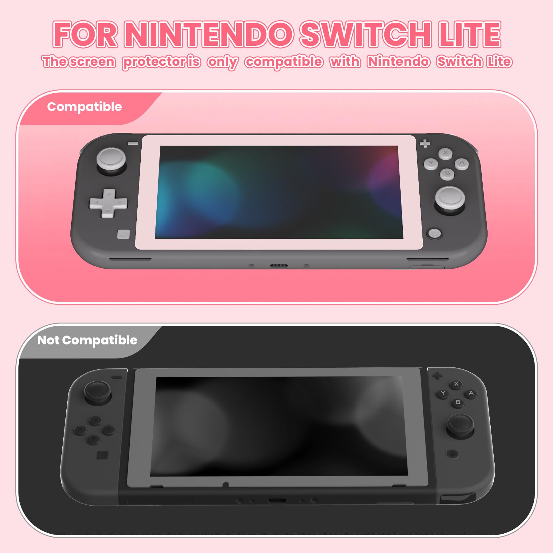 eXtremeRate Tempered Glass Screen Protector for Nintendo Switch Lite - Anti-Scratch & Anti-Fingerprint HD Clear Bubble-Free with Pink Border - Perfect for Gaming Protection & Travel Use