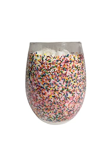 Lucky You Candle Co. 20oz Birthday Cake Scented Soy Wax Candle in Wine Glass - Sweet Sprinkles Fragrance for Home Decor, Romantic Dinners & Gift Giving