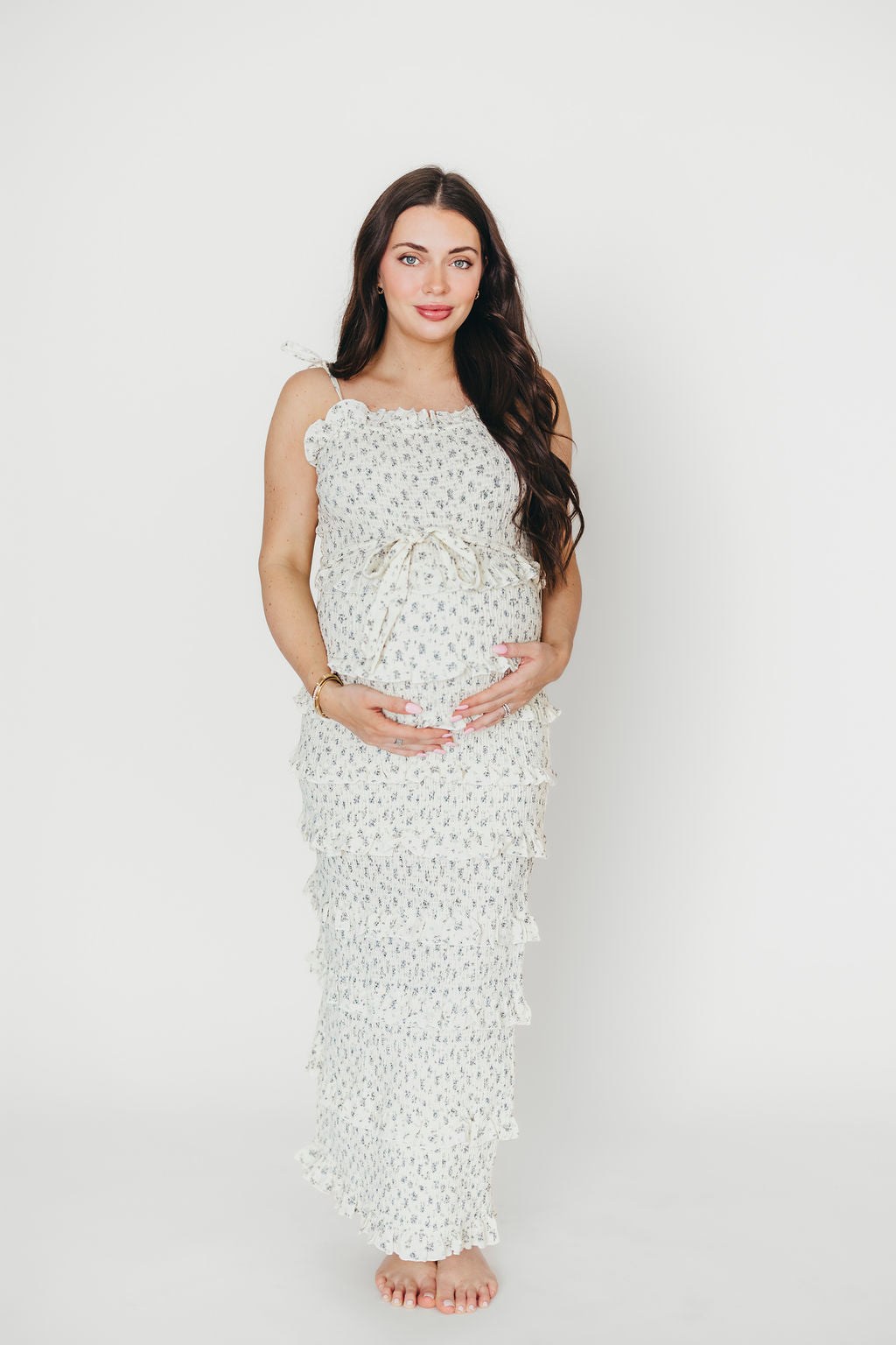 Harley Maxi Dress in Gray Floral - Bump Friendly Maternity Dress for Women | Perfect for Pregnancy, Nursing & Special Occasions