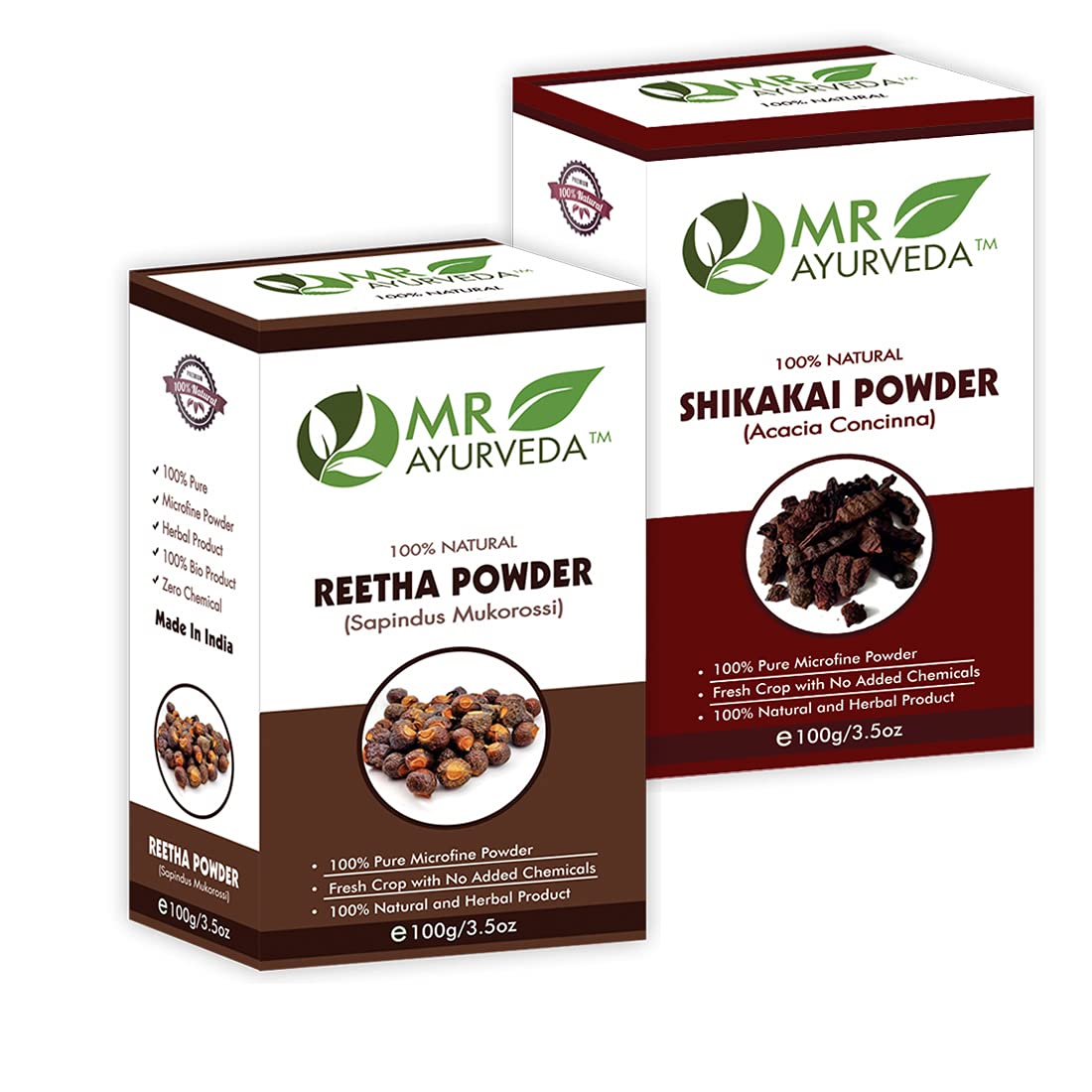 MR Ayurveda 100% Natural Reetha Powder & Shikakai Powder Combo Pack (100g Each) - Herbal Hair Care for Dandruff, Hair Growth & Scalp Health - Perfect for DIY Shampoo & Natural Hair Treatments