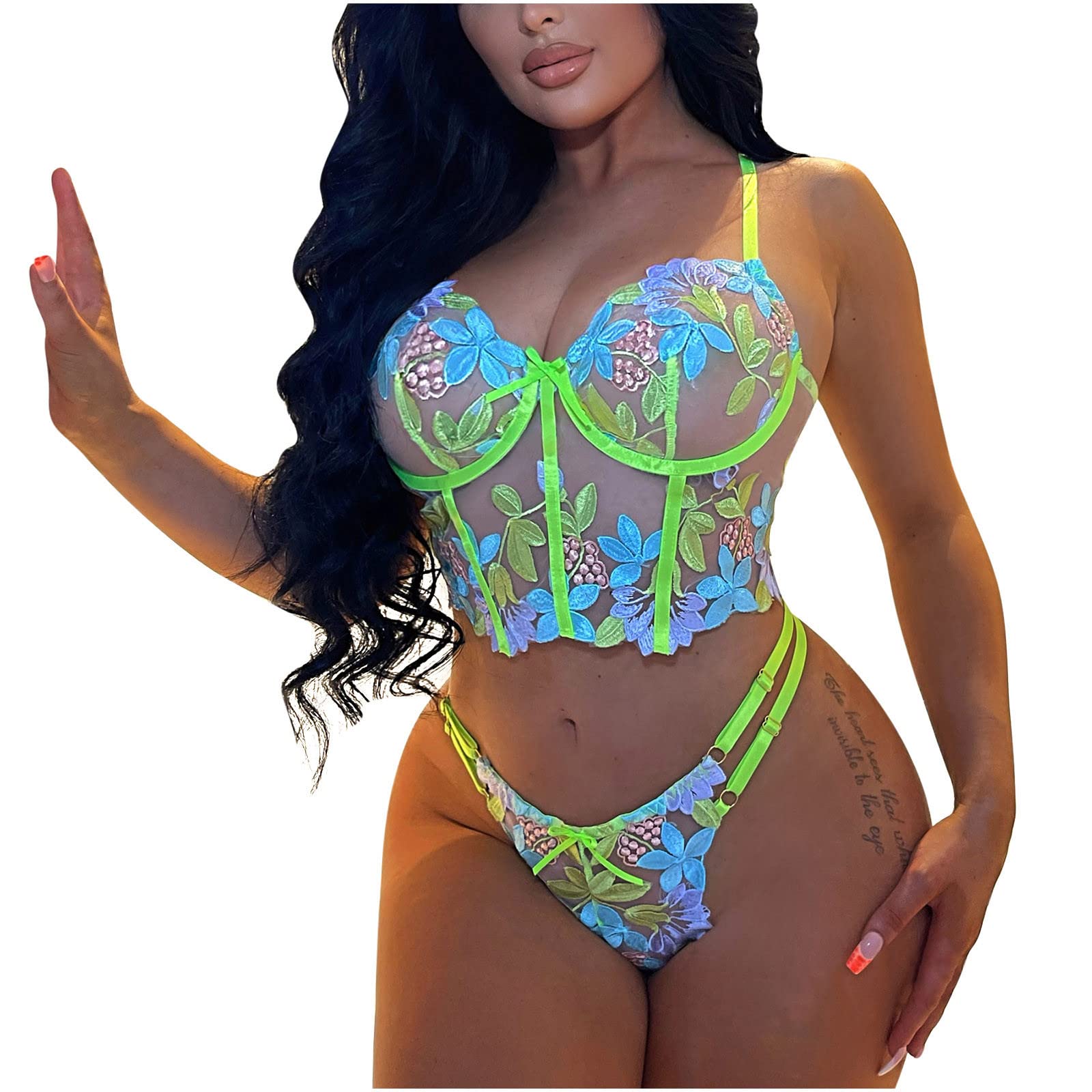 Exotic Lingerie Set for Women - Lace Bra & Panty Set with Floral Embroidery, Sheer Sleepwear & Underwear | Perfect for Romantic Nights, Boudoir Photoshoots & Sensual Occasions