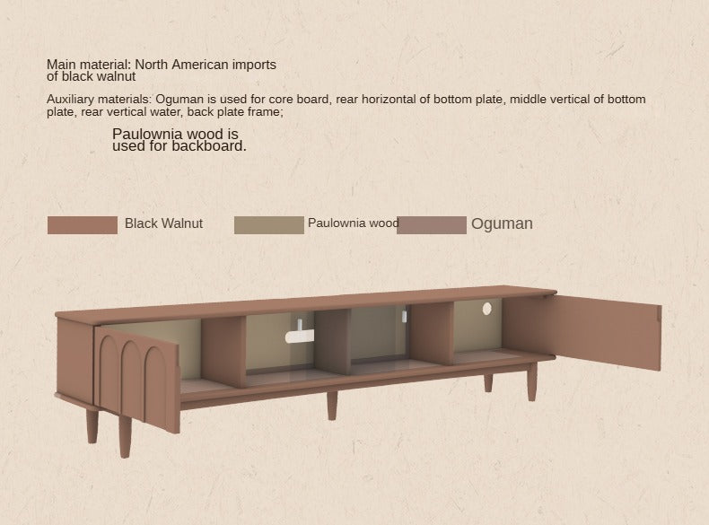 Solid Black Walnut Wood Retro TV Stand with Large Storage | Vintage Entertainment Center for Living Room & Home Theater