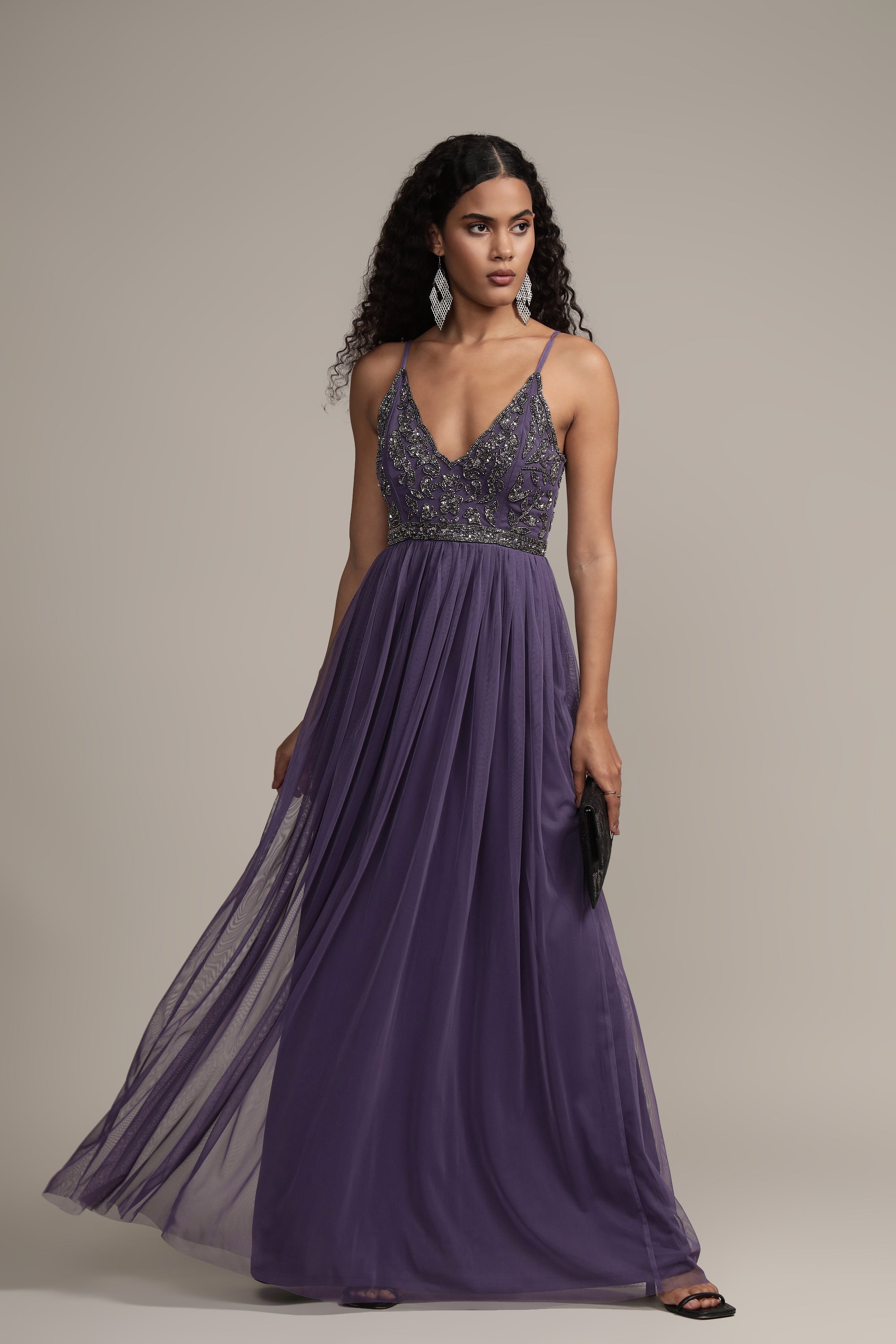 Lexi Embellished Maxi Dress in Mulled Grape - Elegant Long Flowy Evening Gown for Weddings, Parties & Special Occasions