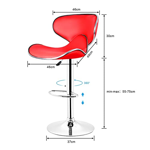 2-Pack Adjustable Height Swivel Bar Stools - PU Leather Lounge Chairs for Home, Office & Kitchen Counter - Modern Red Bar Height Stools for Dining, Entertaining & Workspaces