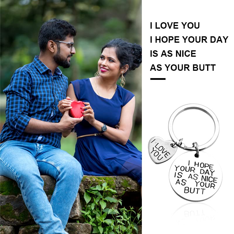 Funny Couple Keychain - 'I Hope Your Day Is As Nice As Your Butt' Gift for Boyfriend, Girlfriend, Wife or Husband - Perfect for Anniversaries, Valentine's Day & Romantic Surprises