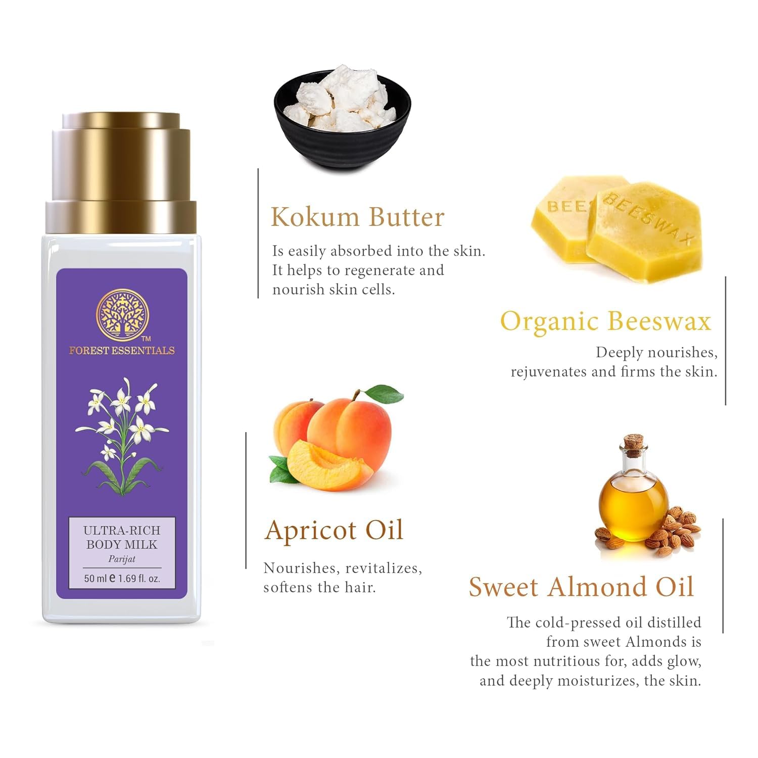 Forest Essentials Ultra Rich Body Milk Parijat - Luxurious Hydrating Body Lotion for Dry Skin | Natural Ayurvedic Moisturizer with Parijat Flower Extract | Perfect for Daily Skincare Routine & Spa Treatments