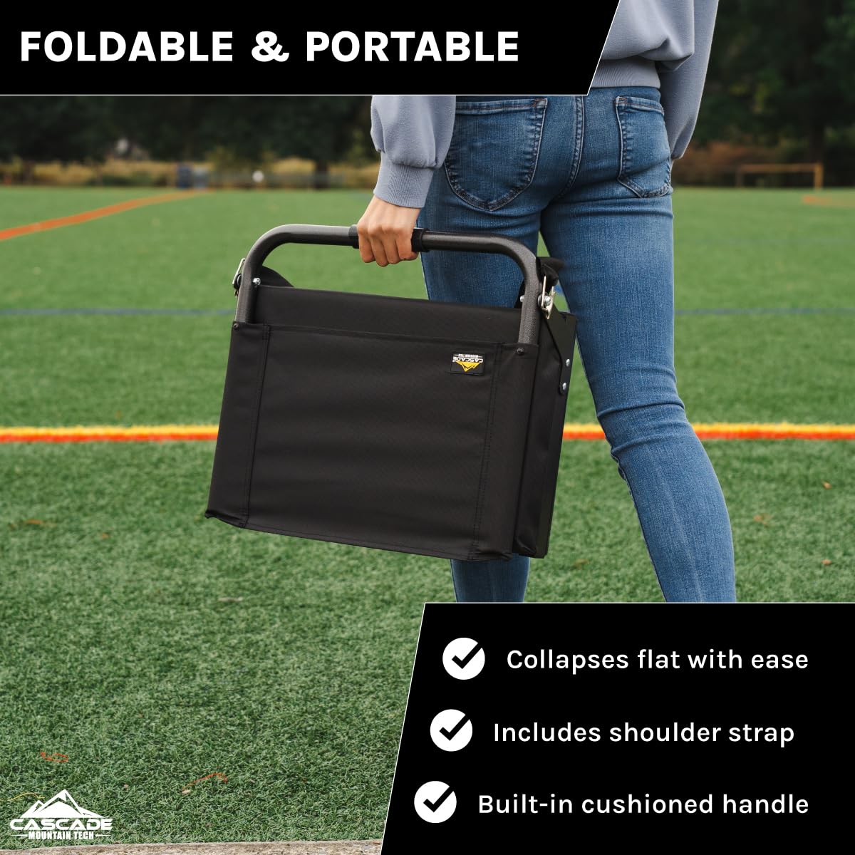 Cascade Mountain Tech Deluxe Ultra Padded Stadium Seat - Comfortable Portable Bleacher Cushion for Football, Baseball, Concerts & Outdoor Events (Black, One Size)