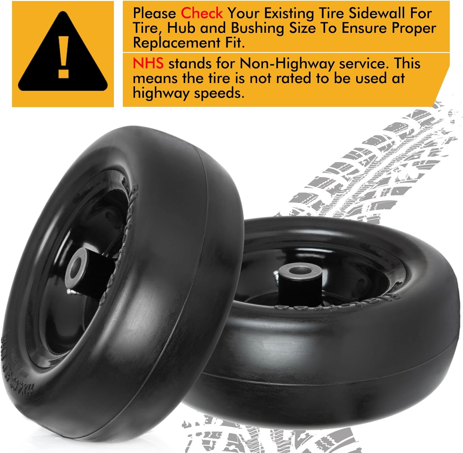 WEIZE 11x4.00-5 Universal Fit Flat Free Lawn Mower Tires with Wheel Assembly - 300lbs Capacity (2 Pack) - Compatible with 3.4