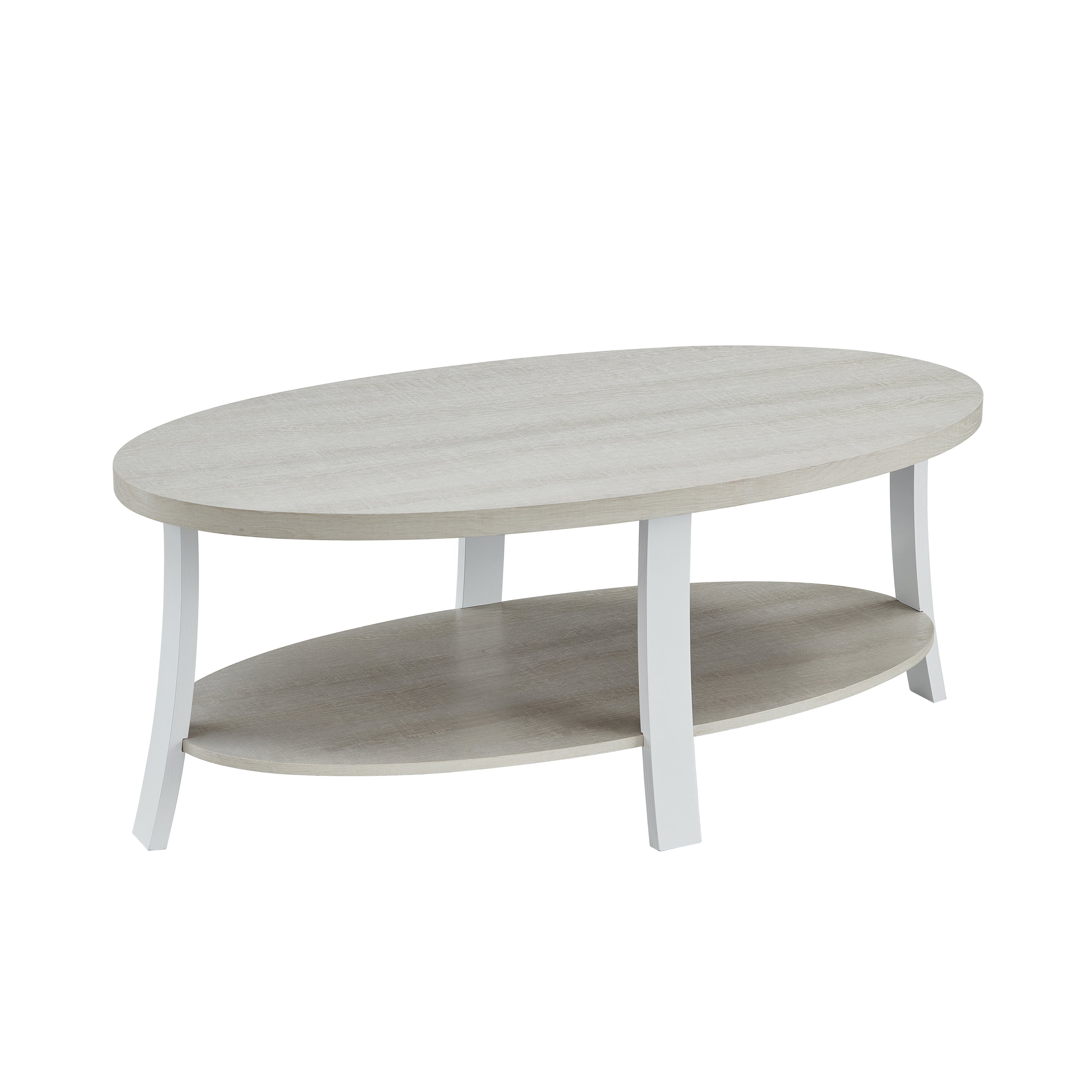 Roundhill Furniture Anze Contemporary Oval Wood Shelf 3-Piece Coffee Table Set - Modern Living Room Decor for Small Spaces & Apartments