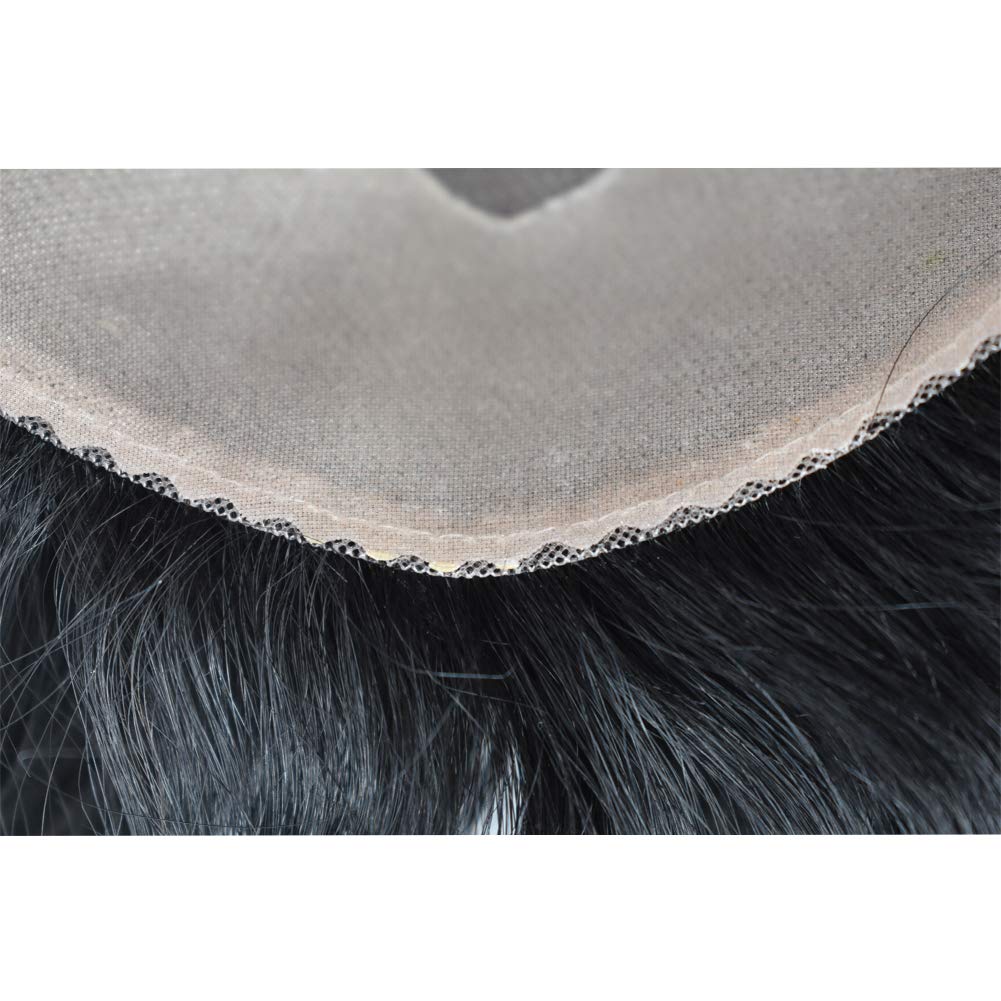 Premium Mono Men's Toupee - 100% Human Hair with Poly Coating - Durable Black Hairpiece (11
