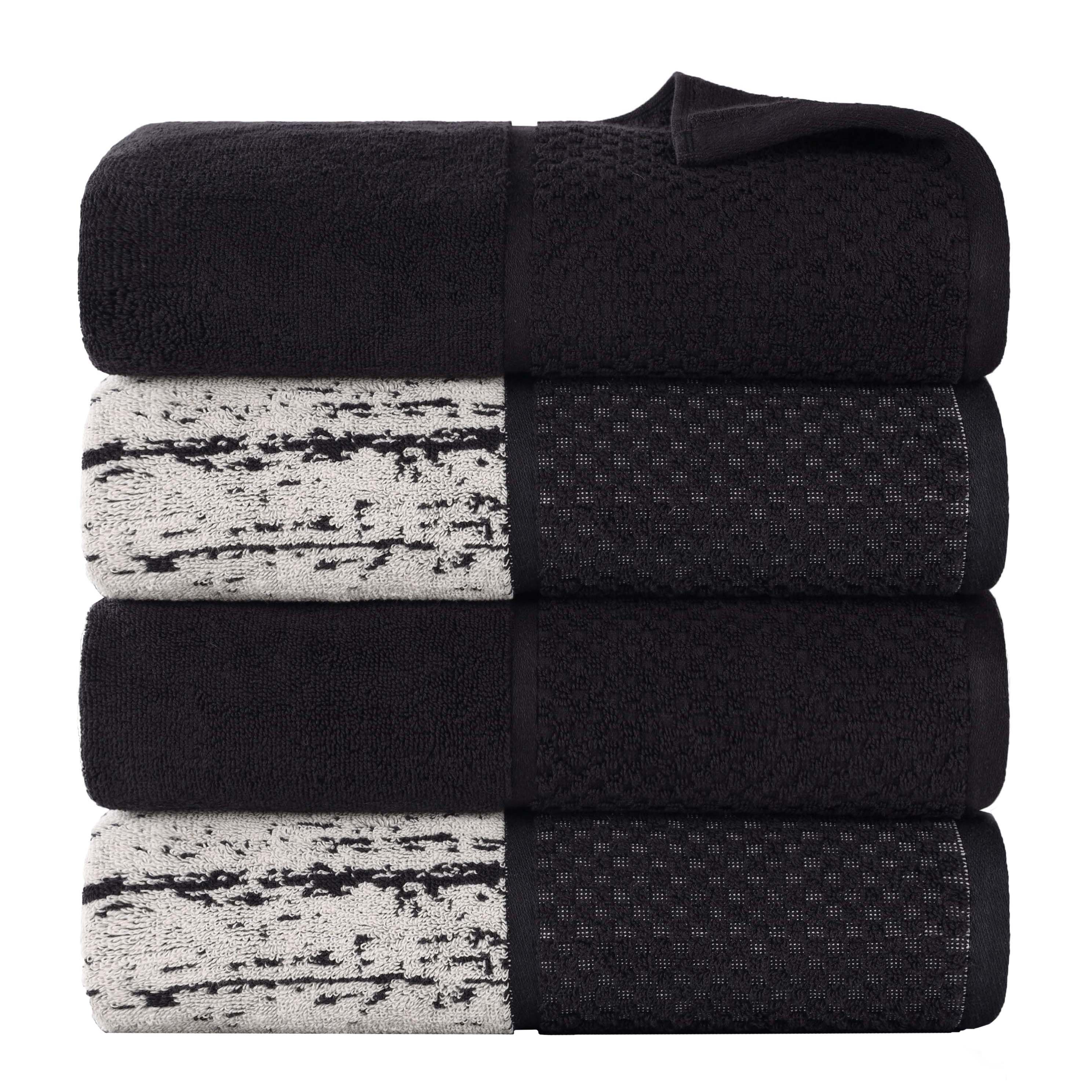 Premium Cotton Plush Jacquard Bath Towel Set of 4 - Ultra Soft & Absorbent Luxury Towels for Spa, Bathroom & Beach Use