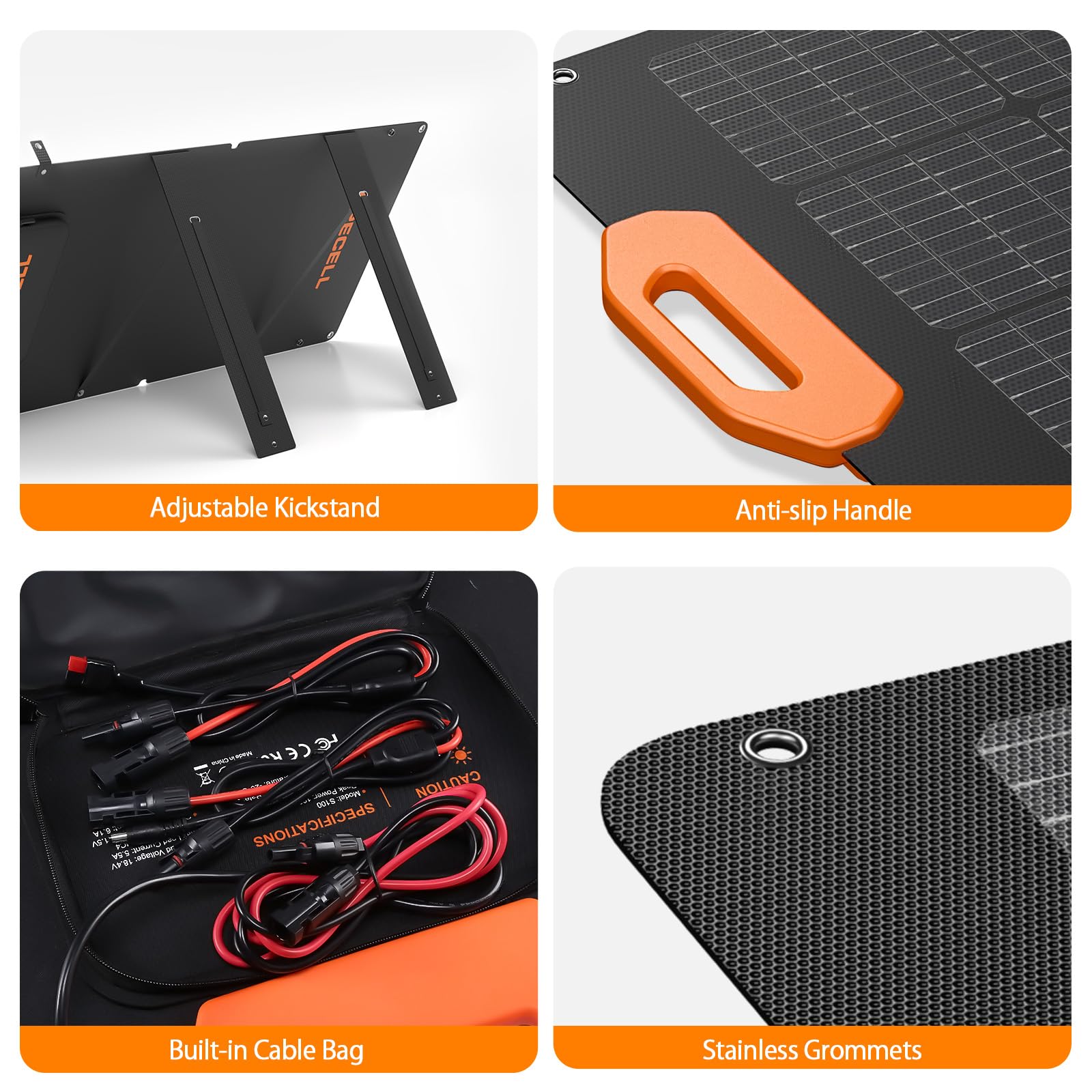 Grecell 100W Portable Foldable Solar Panel with Fast Charging - 21.5V Solar Charger for Power Stations, Generators, RV, Van - Adjustable Kickstand & Durable Solar Cell for Outdoor Camping, Hiking, Emergency Power Supply