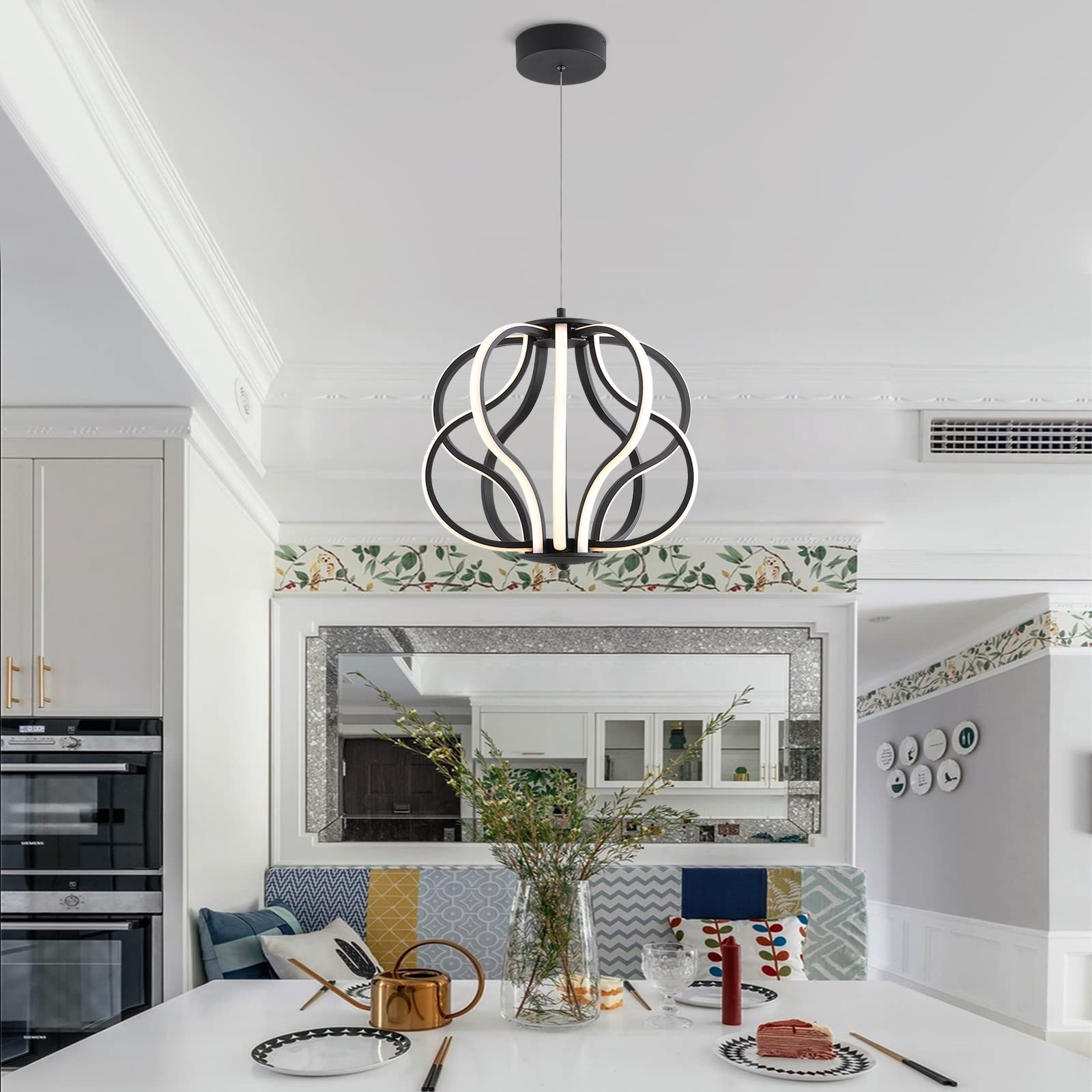 Modern Black LED Chandelier - 10-Light Hanging Pendant Lighting Fixture with Easy Installation for Dining Room, Living Room, Bedroom, Kitchen & Hallway - Perfect for Home Decor and Ambient Lighting