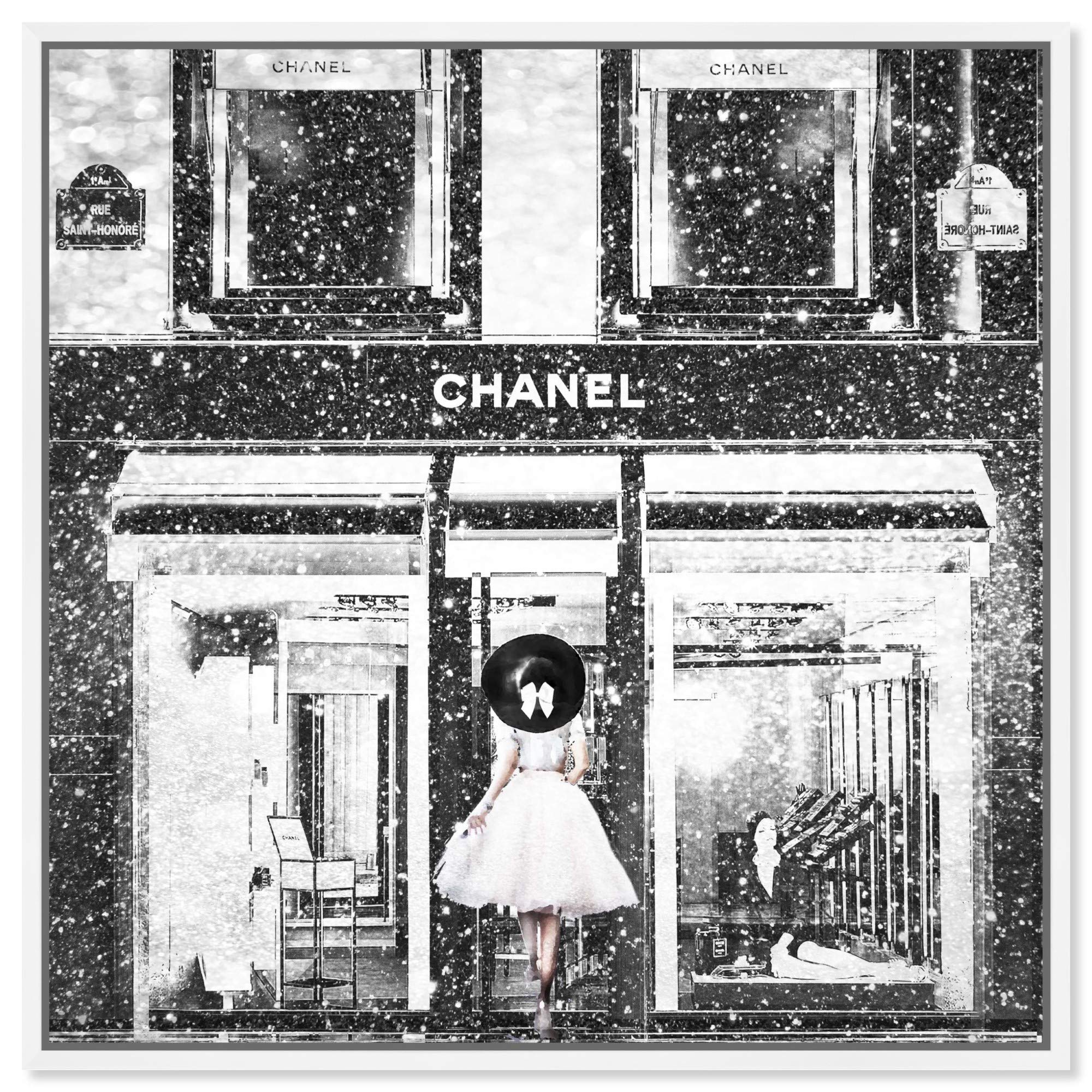Oliver Gal Artist Co. 'Queen of The Store Noir' Fashion Glam Wall Art Canvas Print - 16x16 Inch White Framed Home Decor for Living Room, Bedroom & Office