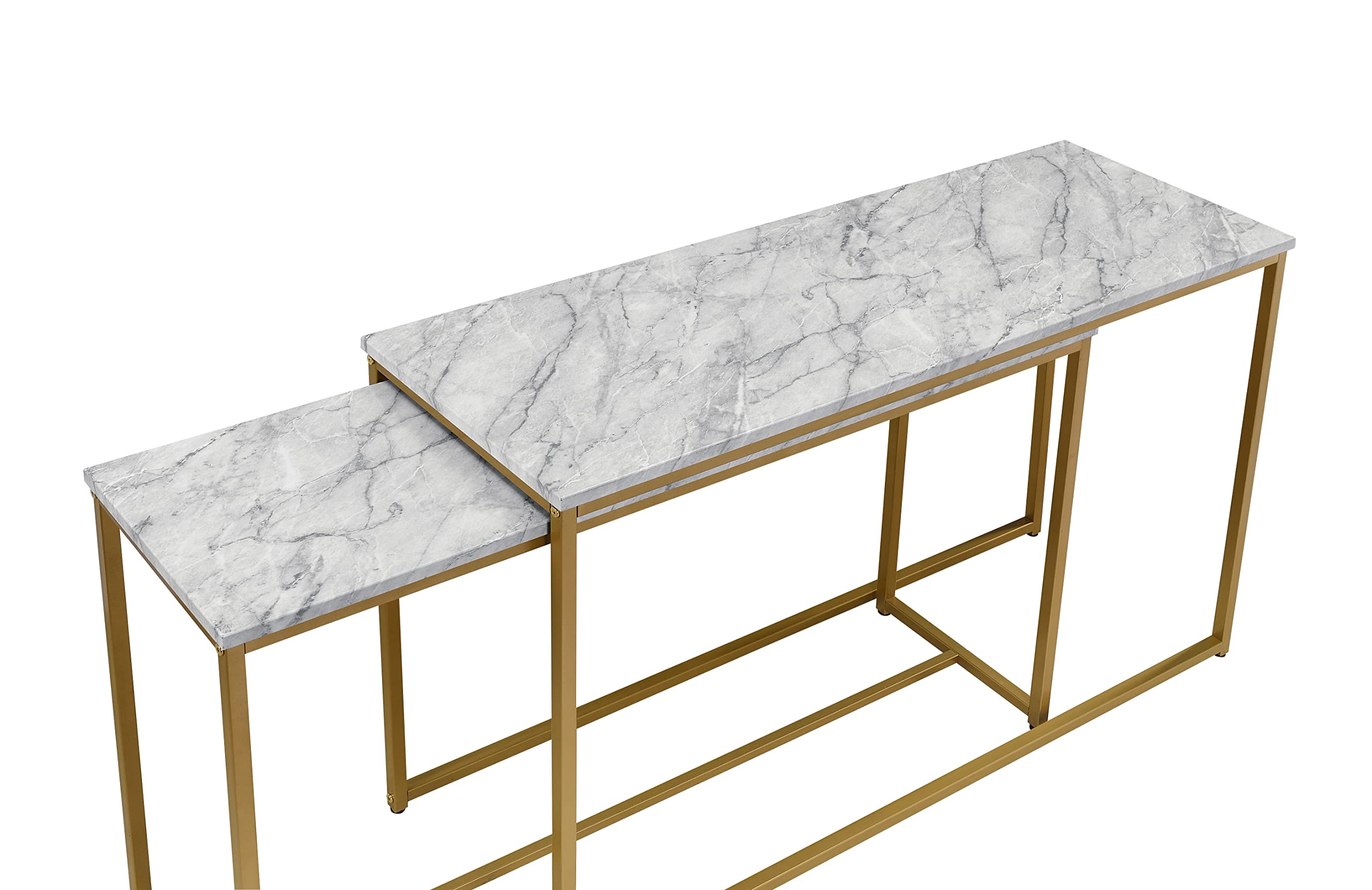 Modern White Faux Marble Narrow Console Table - Set of 2, Rectangle Hallway Entry Table for Small Spaces, Perfect for Entryway, Living Room & Behind Sofa Decor