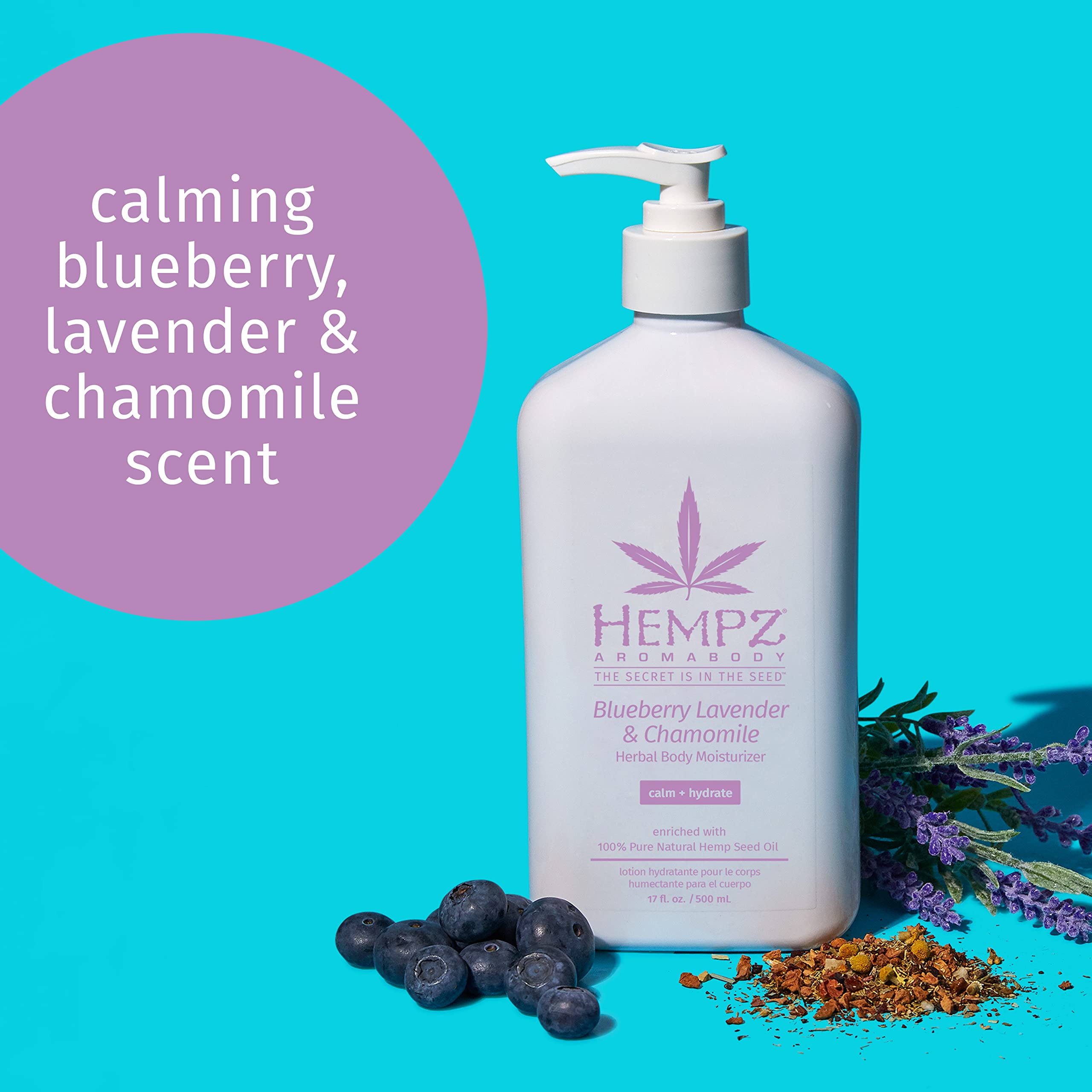 Blueberry Lavender Chamomile Herbal Body Lotion - 17oz Natural Moisturizer for Dry Skin - Perfect for Nighttime Relaxation & Spa Self-Care