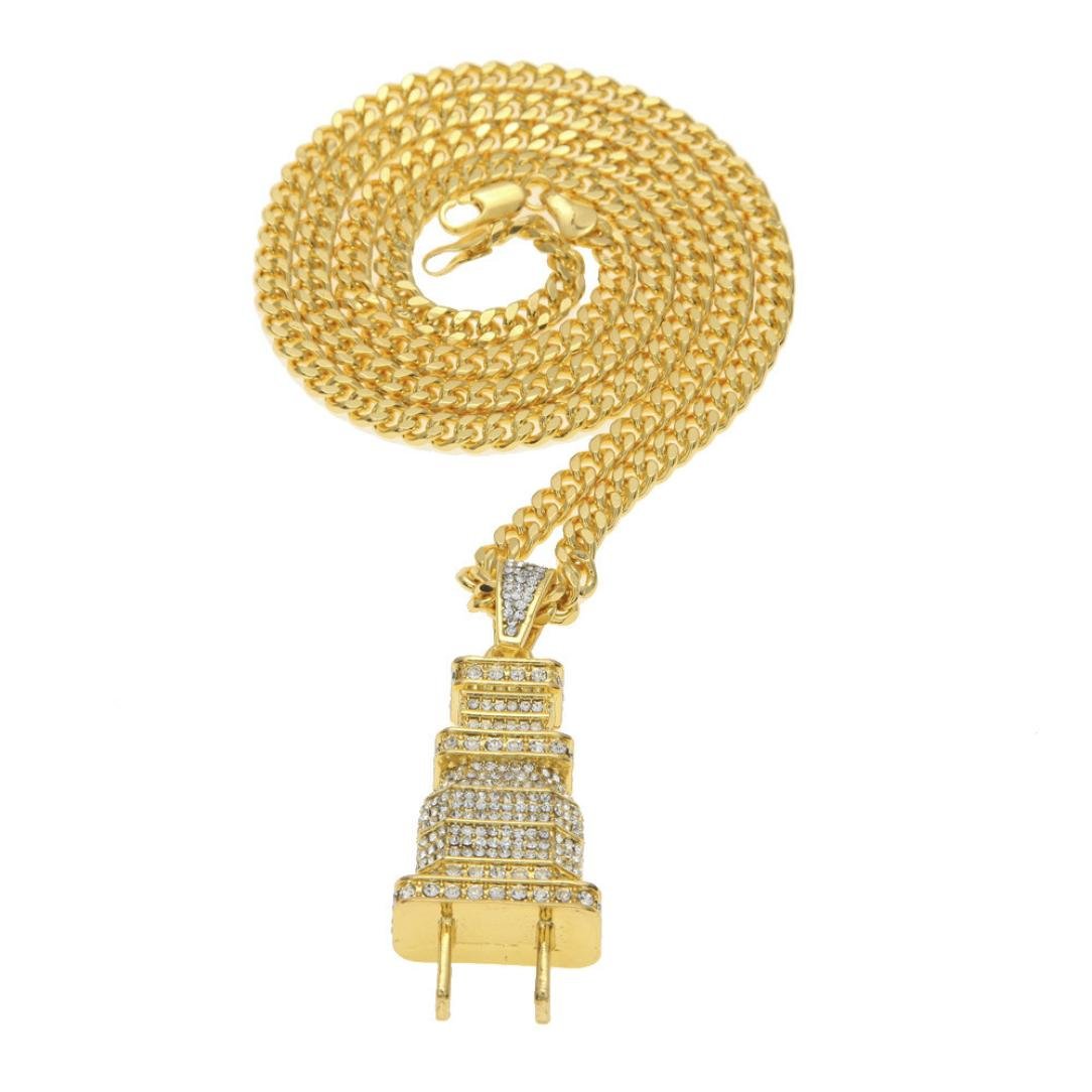 ZYooh Women's Diamond Bling Power Plug Pendant Necklace - Hip Hop Jewelry for Women - Perfect for Parties, Concerts & Fashion Accessories