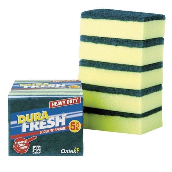 Oates DuraFresh Scour 'N' Sponge - Heavy Duty Cleaning Sponge for Kitchen, Bathroom & Dishes - Non-Scratch Scrubber with Durable Scouring Pad - Perfect for Pots, Pans & Tough Stains