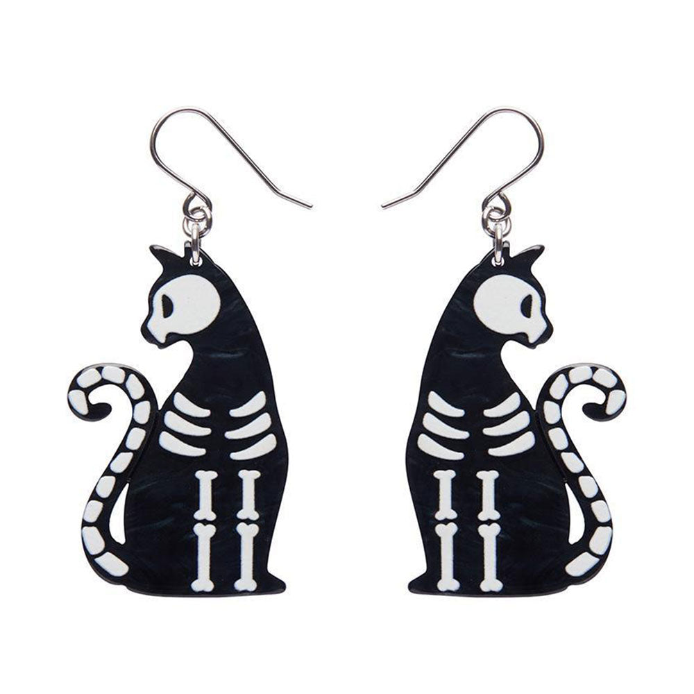 Erstwilder Black Bone Kitty Drop Earrings - Cute Cat-Themed Jewelry for Women, Perfect for Halloween, Cosplay & Gothic Fashion Accessories